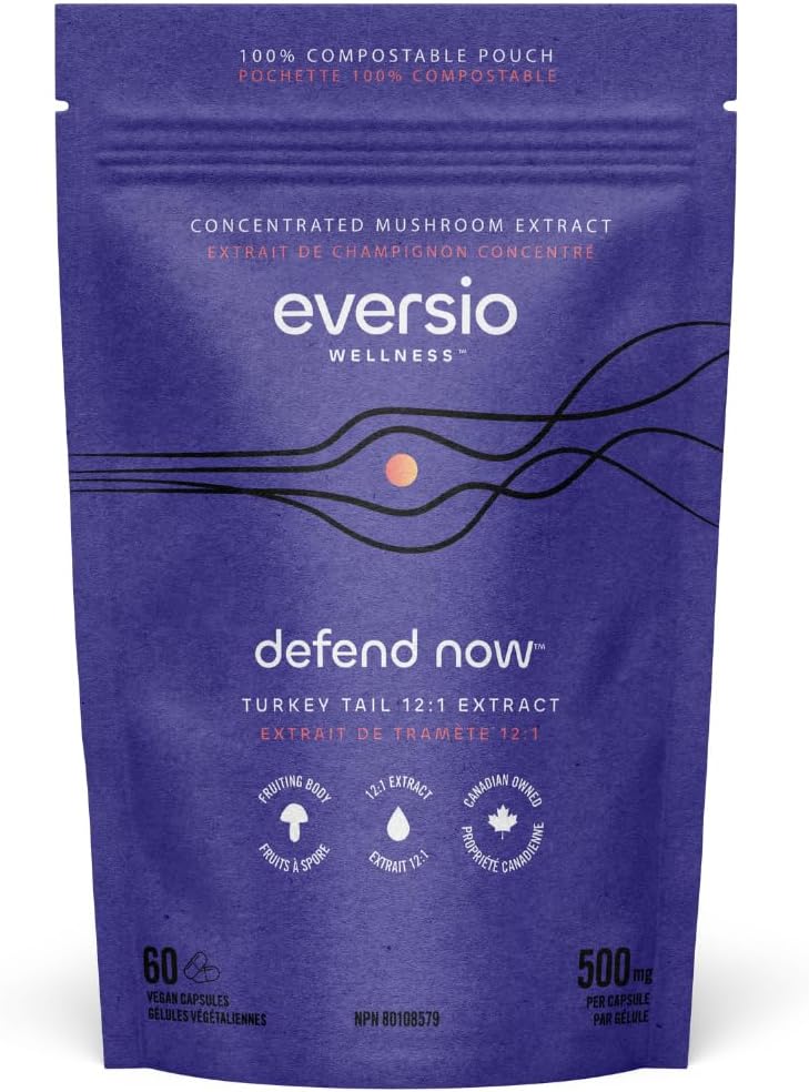 Eversio Wellness Defend Now Organic Turkey Tail Mushroom Supplement - 12:1 Turkey Tail Extract in 60 Vegan Capsules (500mg) - 45% Verified Beta-D-Glucans!