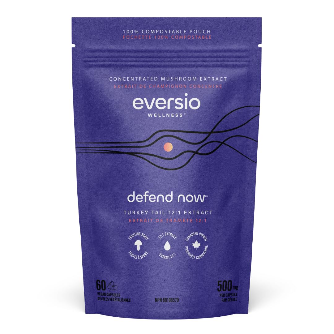 Eversio Wellness Defend Now Organic Turkey Tail Mushroom Supplement - 12:1 Turkey Tail Extract in 60 Vegan Capsules (500mg) - 45% Verified Beta-D-Glucans!