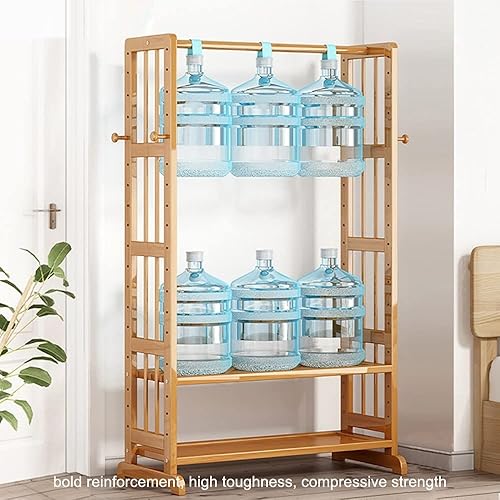 Miniatura 6 de Estante de ropa resistente, estantes de almacenamiento de 2 niveles, estantes de ropa de bambú con barra para colgar, añade espacio en el armario,