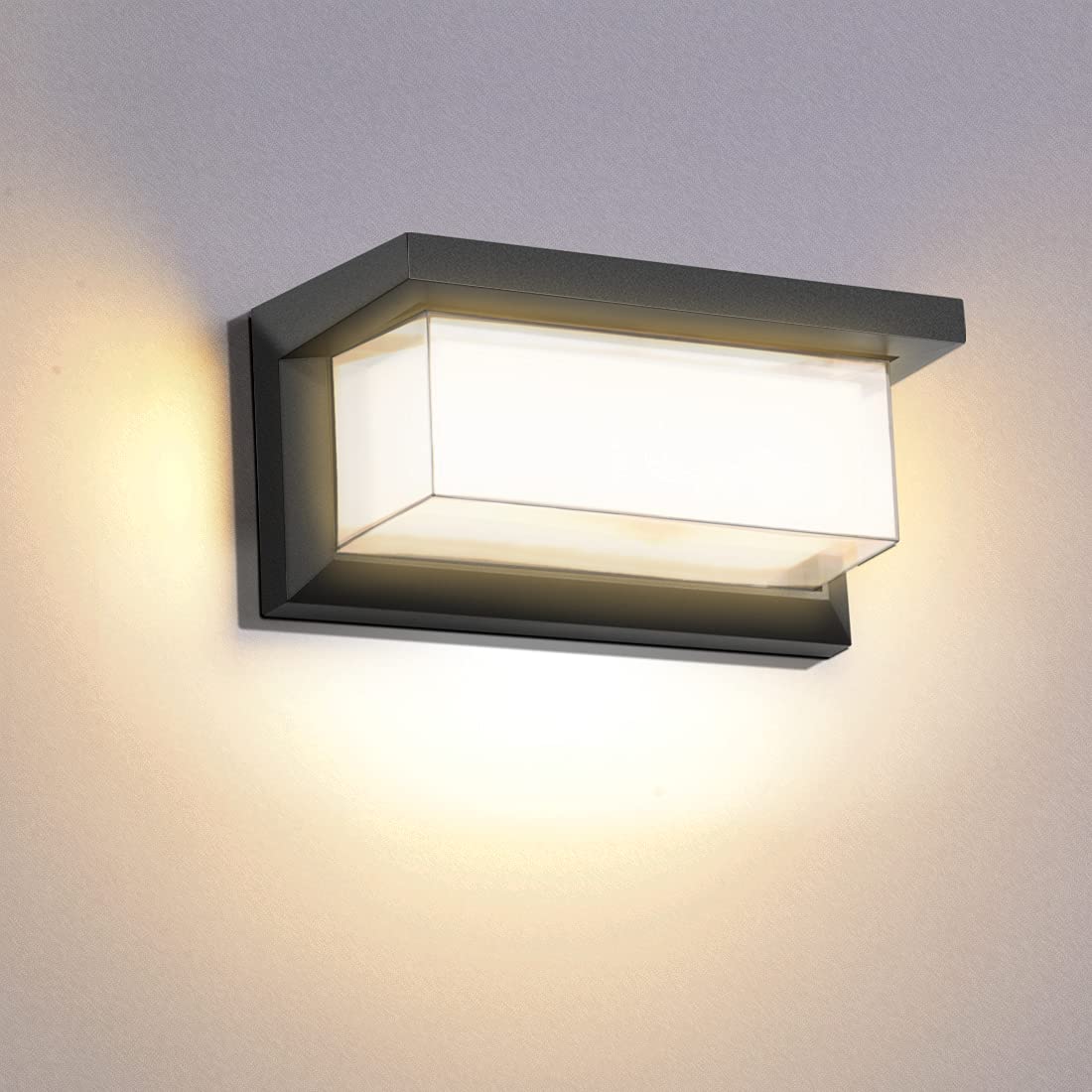 Elitlife Buitenlamp met bewegingsmelder, 18 W, led-buitenlamp, schemerschakelaar, buitenlamp, IP65 waterdicht, led-wandlamp voor binnen en buiten, voor tuin, hal, binnenplaats, veranda, koud wit