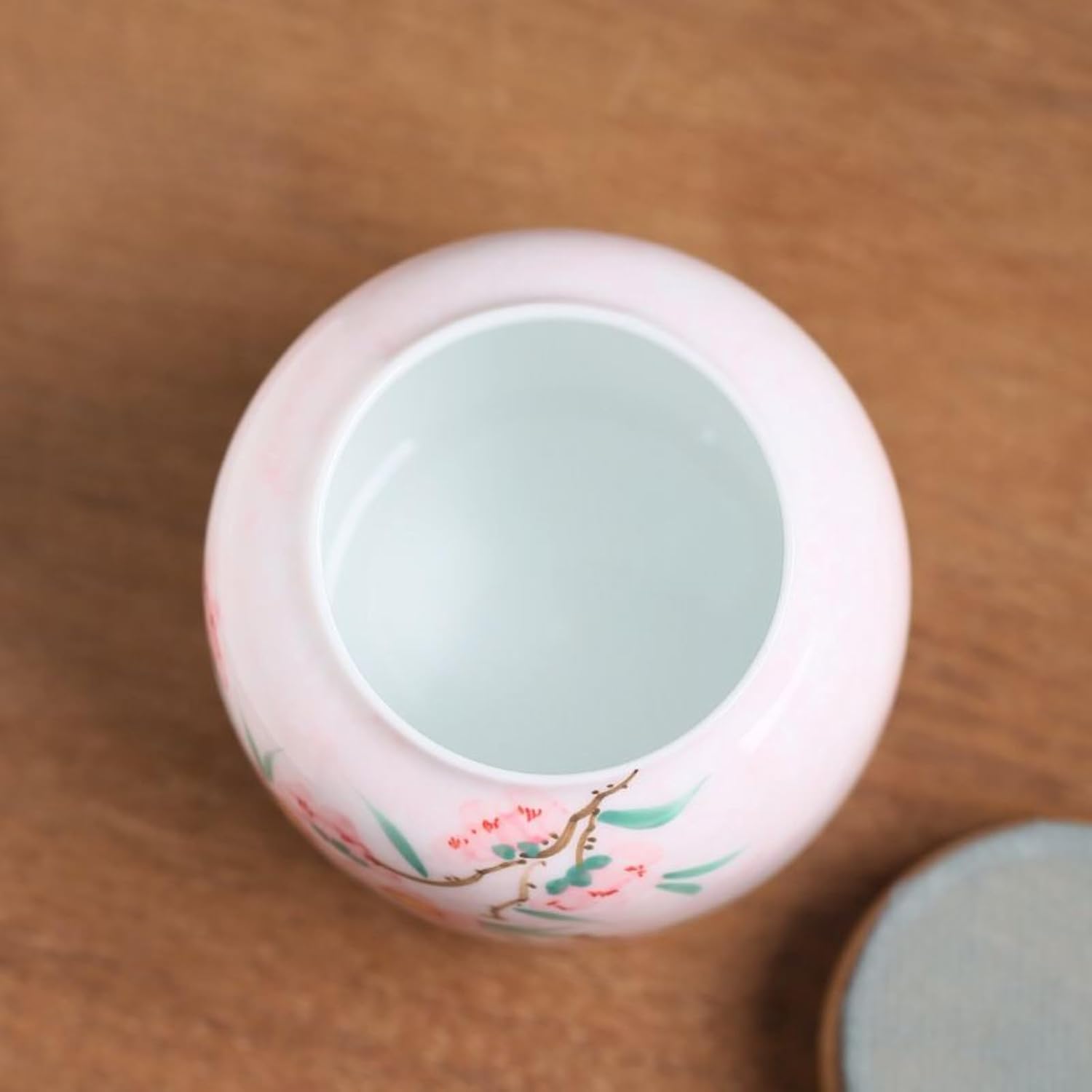 Hand-drawn Peach Blossom Ceramics Tea Canister, 50ml 1.7oz, Sealed Jar Household Storage Tank