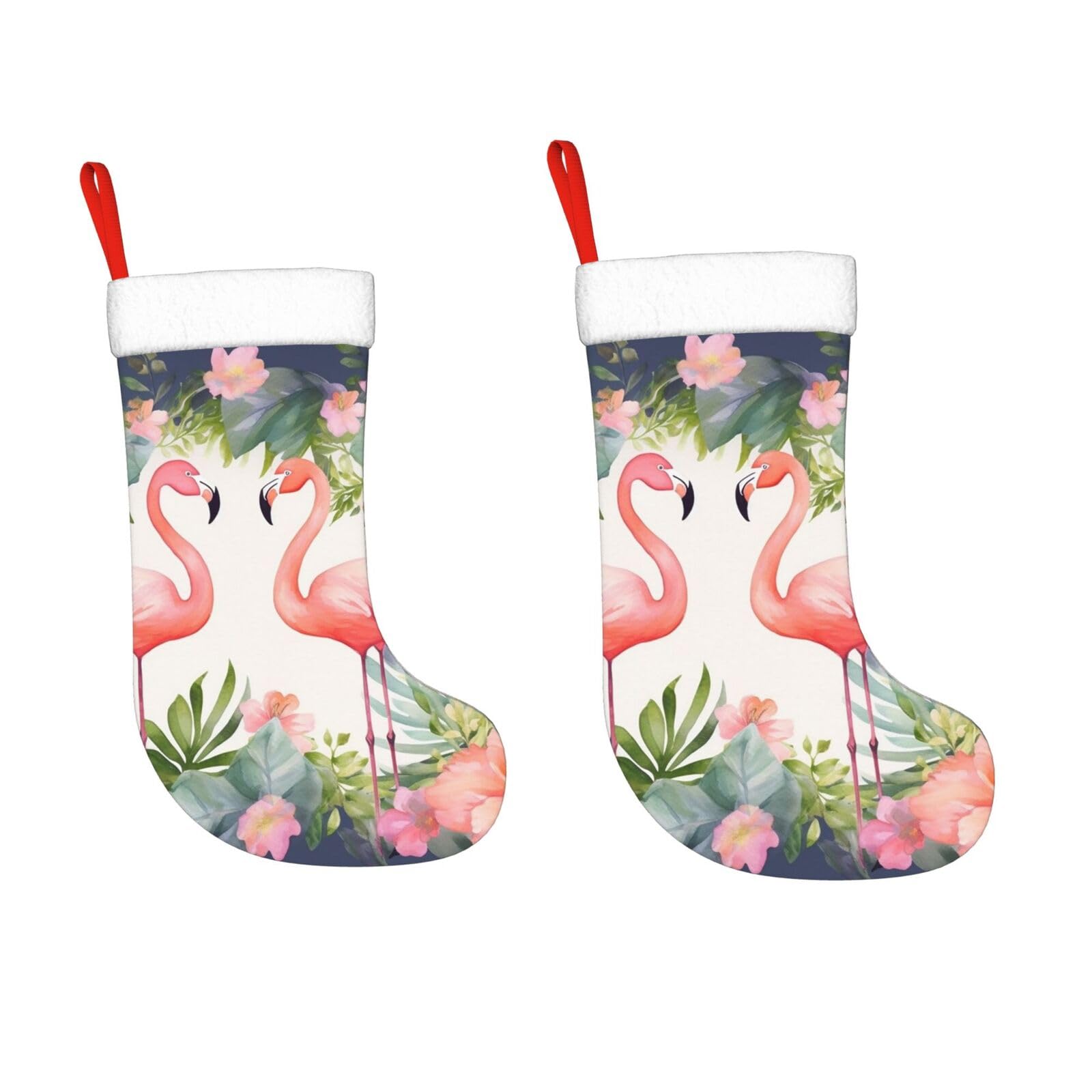 KLOPH 2 Pack 18 Inches Christmas Stockings Personalized Flamingos and Flowers Xmas Stocking Hanging Decoration Fireplace Stocking for Holiday Xmas Tree Christmas Fireplace Decor Gifts