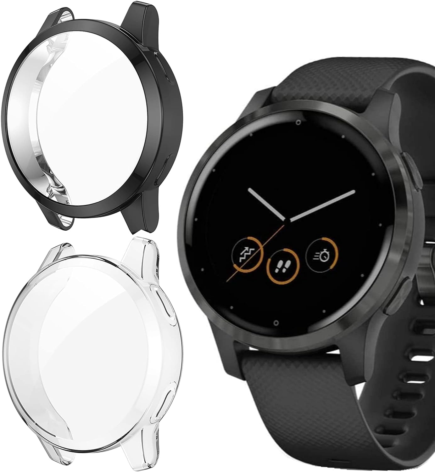 [2 Pack] METEQI TPU Protector Cover Case Compatible with Garmin Vivoactive 4 45mm (Black+Clear)
