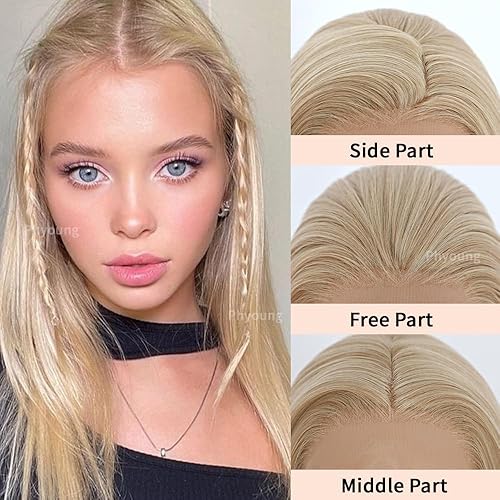 Miniatura 5 de Phyoung Pelucas rubias de encaje frontal, peluca de color rubio mixto con línea de cabello natural, cabello largo y lacio, pelucas de cabello rubio