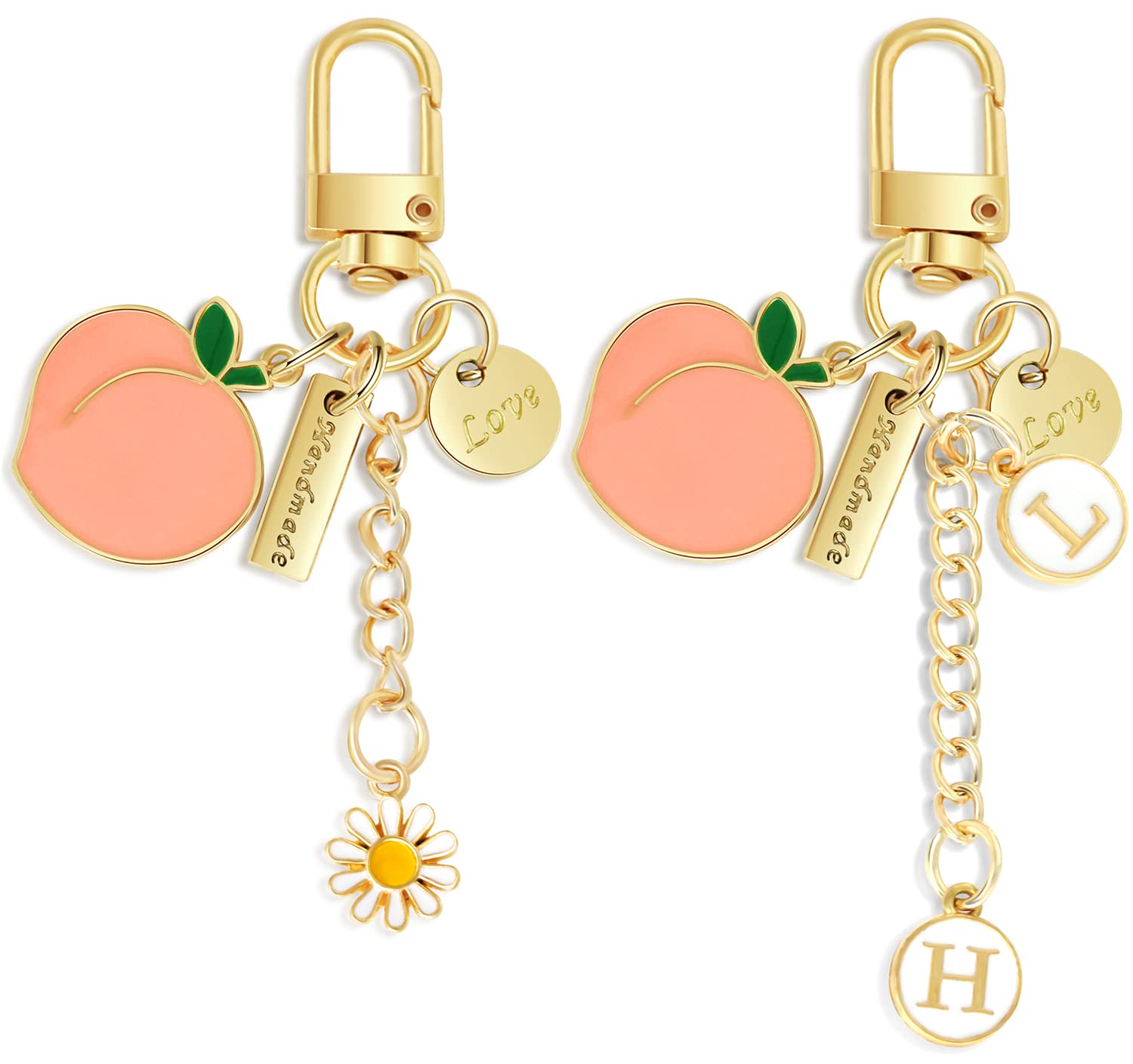HOSBY 2 Pcs Keychains for Women, Peach Fruit Flowers Bag Charm Car Key Chain Key Ring for Airpod Case Purse Handbag Bag Decoration