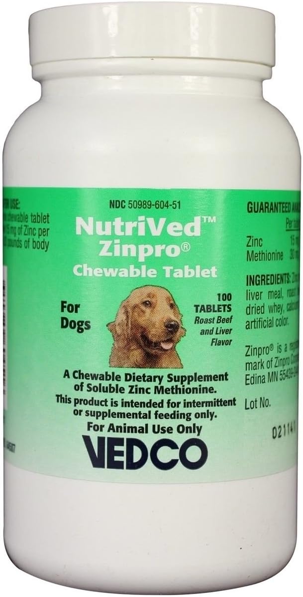 Nutrived ZinPro Chewable Tablets Zinc Methionine for Dogs Roast beef flavor Chewable(100 count)