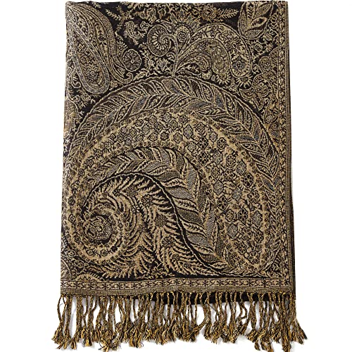 Big Paisley Pashmina Shawl Wrap Scarf Jacquard Double Layers Reversible with Tassels