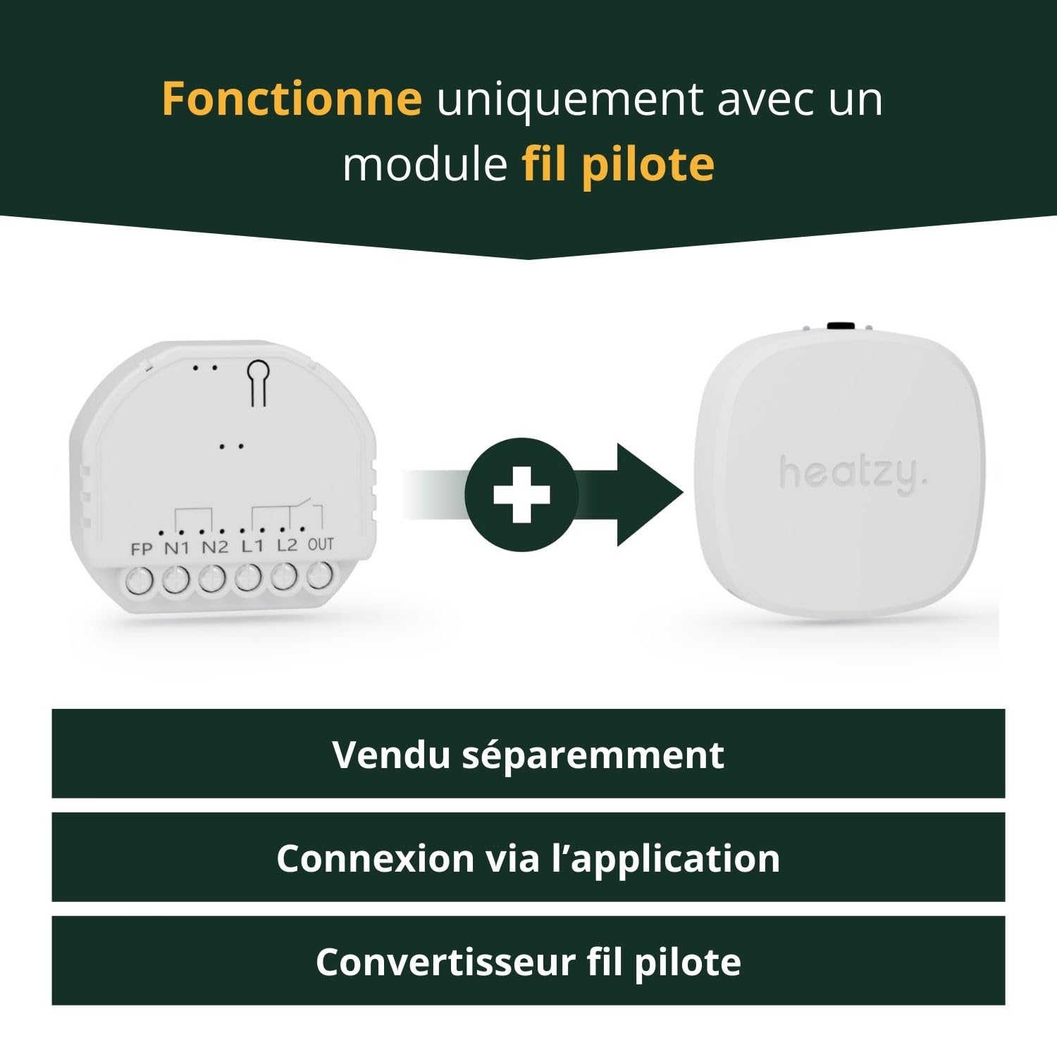 Heatzy Pilote Relais – Module contact sec pour radiateur électrique sans fil pilote. Compatible avec les programmateurs fil pilote.