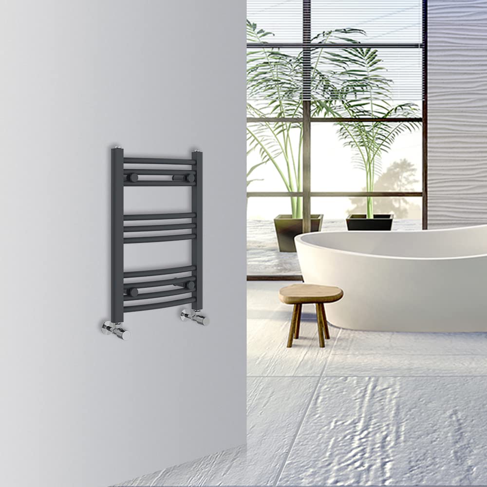 Warmehaus Curved Bathroom Heated Towel Rail Warmer Radiator Central Heating 600x400mm - Anthracite — image 1