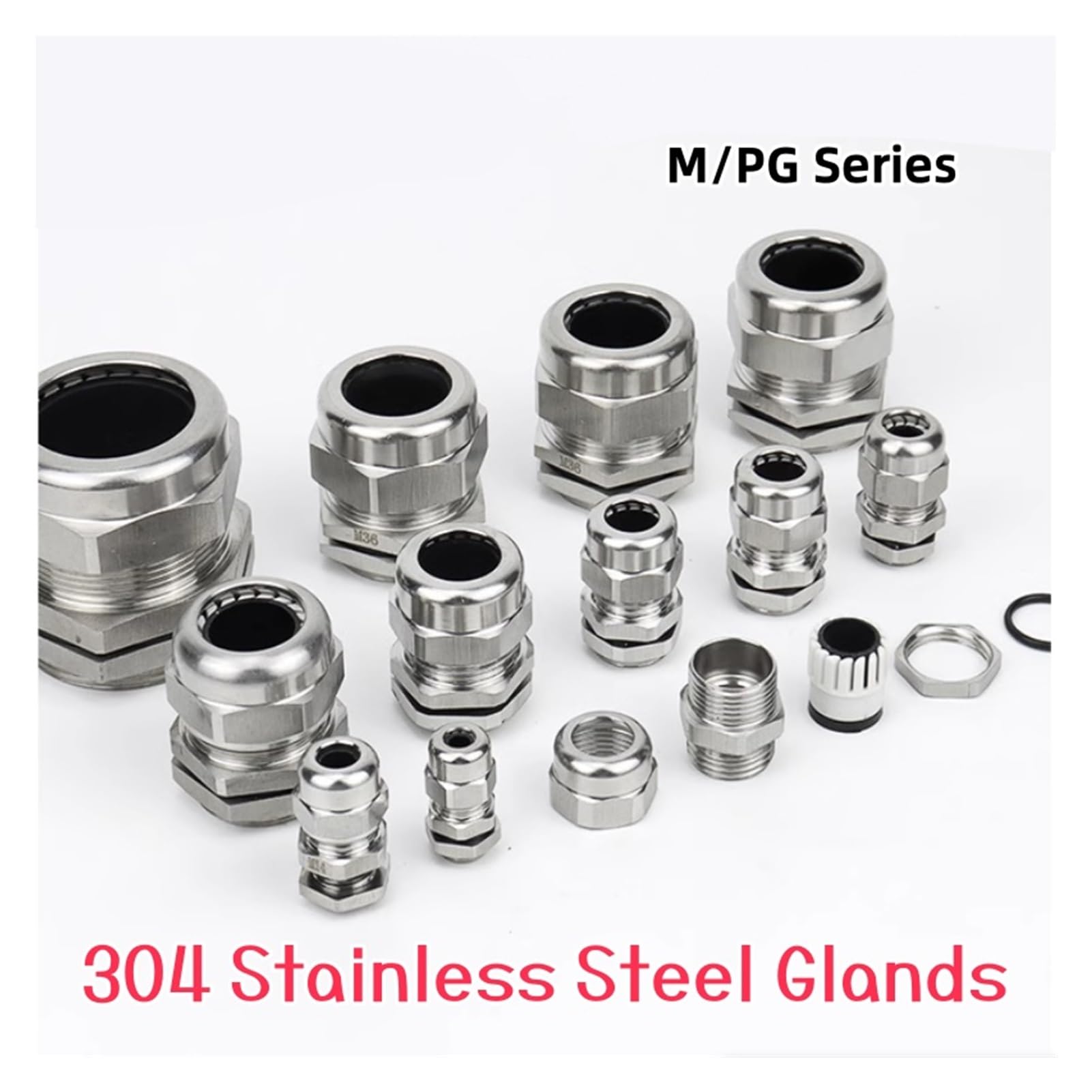 8 Stück wasserdichte Kabelverschraubung 304 Edelstahlverschraubungen IP68 PG7 PG9 M12 M16 Metallverbindung PG13.5 Befestigungsdichtung(M24x1.5 fit 10-14.0mm)