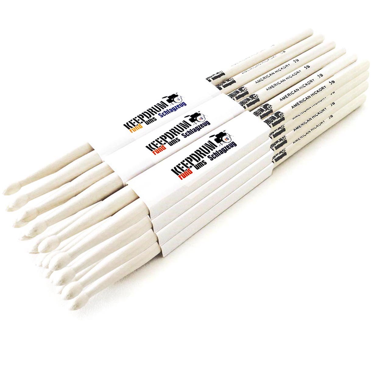 keepdrum 5B Hickory Drumsticks Schlagzeug-Stöcke 12 Paar