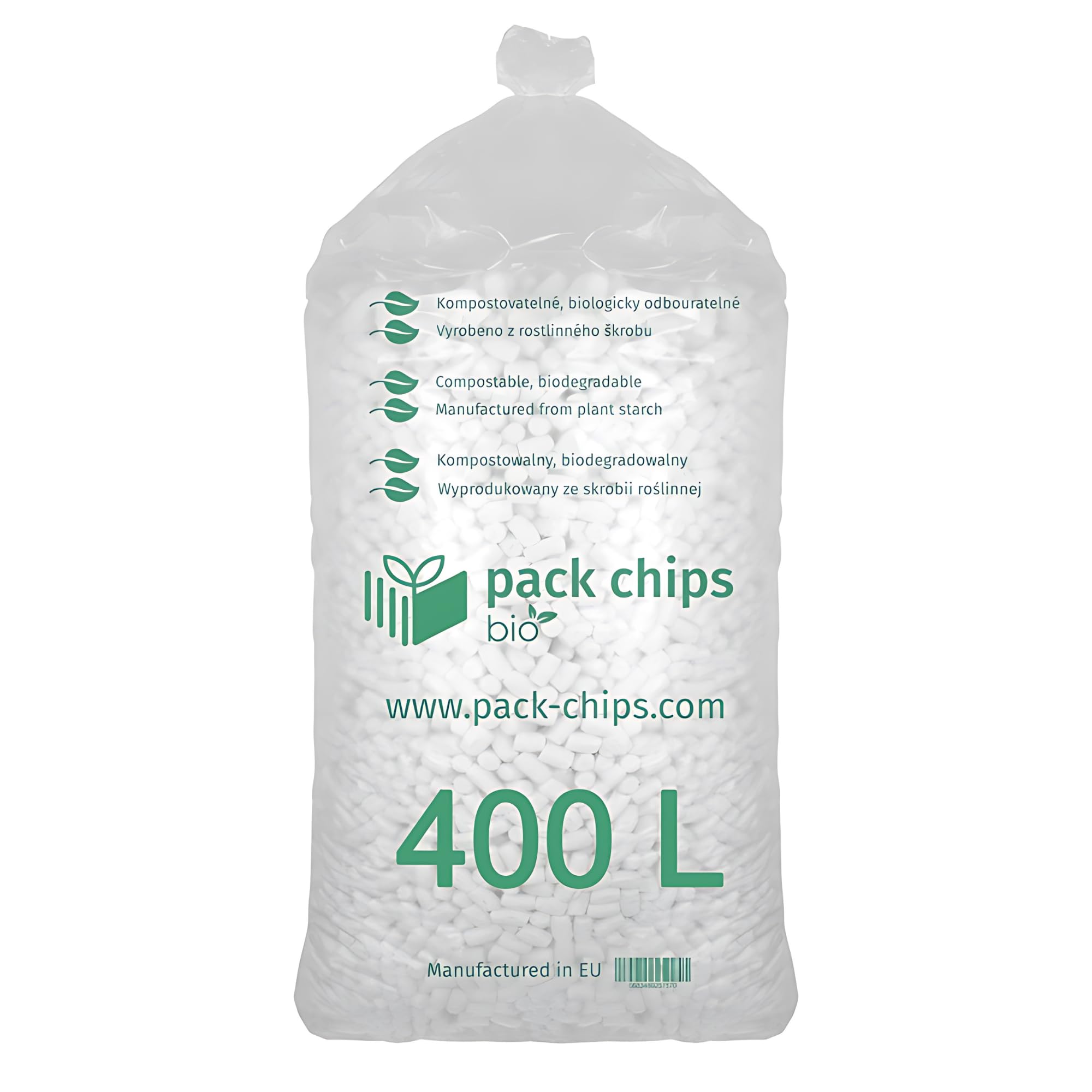 Verpackungschips Füllmaterial 400 L - Antistatische Polsterchips - Füllmaterial für Pakete - Verpackungsmaterial BIO - 100% Natürlich Abbaubar aus Stärke