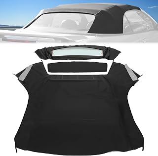 Kojem Convertible Soft Top Compatible with 1994-2004 Ford Mustang Sailcloth Vinyl Roof with Heated Glass Window (Black)