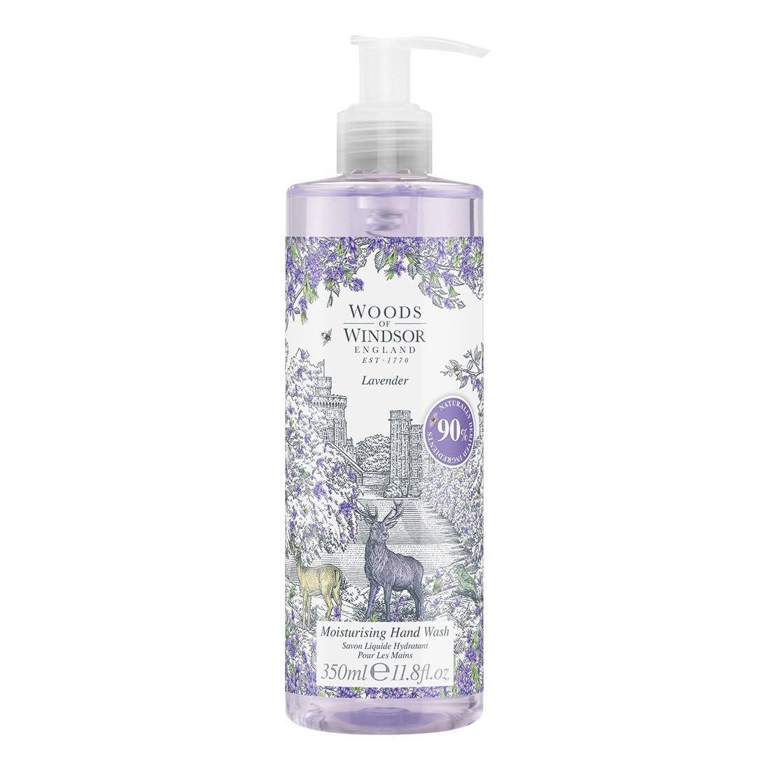 Woods of Windsor Lavender Hand Wash, Moisturizing Soap with Notes of Patchouli and Musk, Liquid Hand Soap with Pump to Help Soften and Moisturize Skin, Lavender Scent 350ml