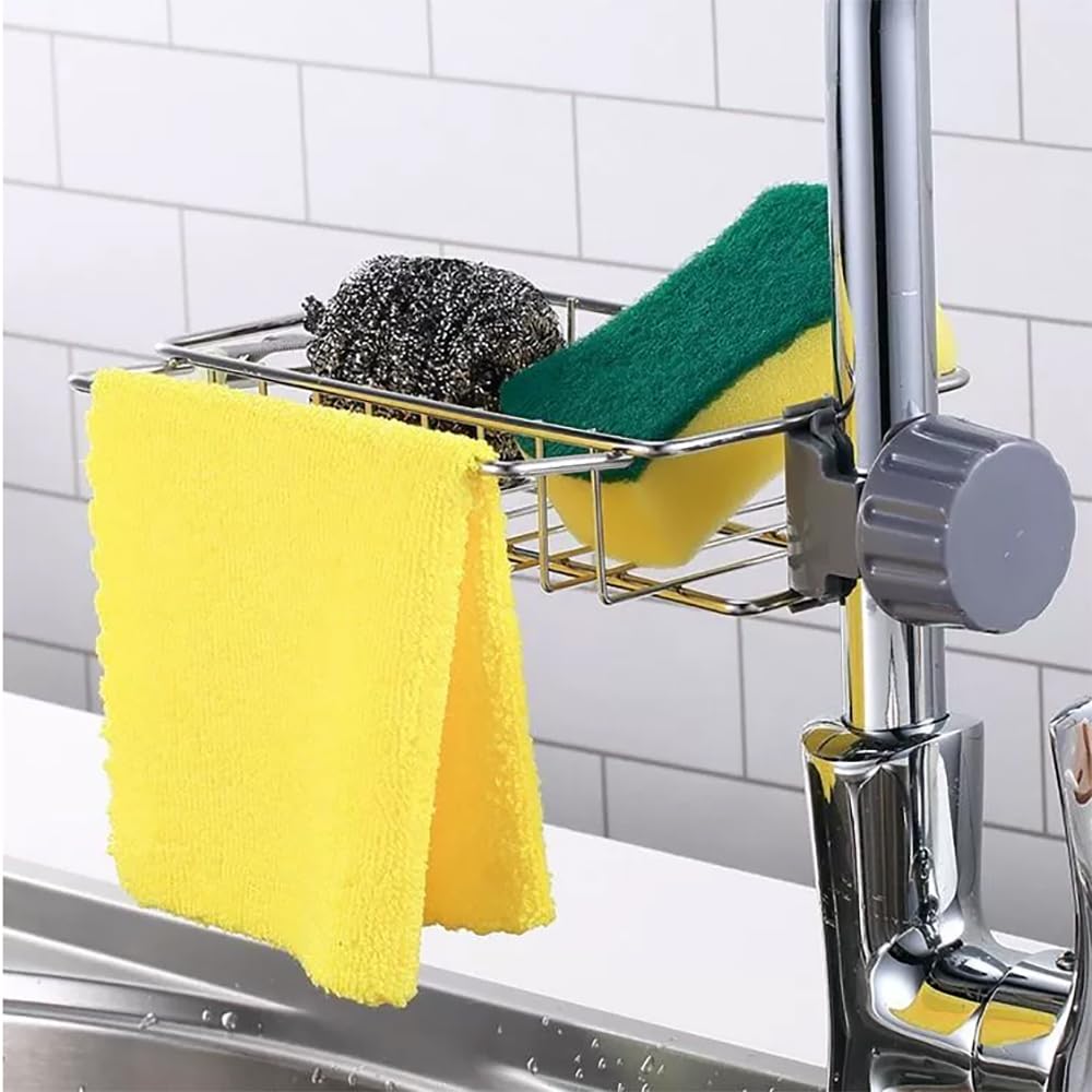 yufana Musluk depolama rafı, lavabo süzgeci, sünger tutucu, tahliye kutulu mutfak sabunluğu, delmeden asılabilir, mutfak, tuvalet, sabun, sünger, bez için (küçük)