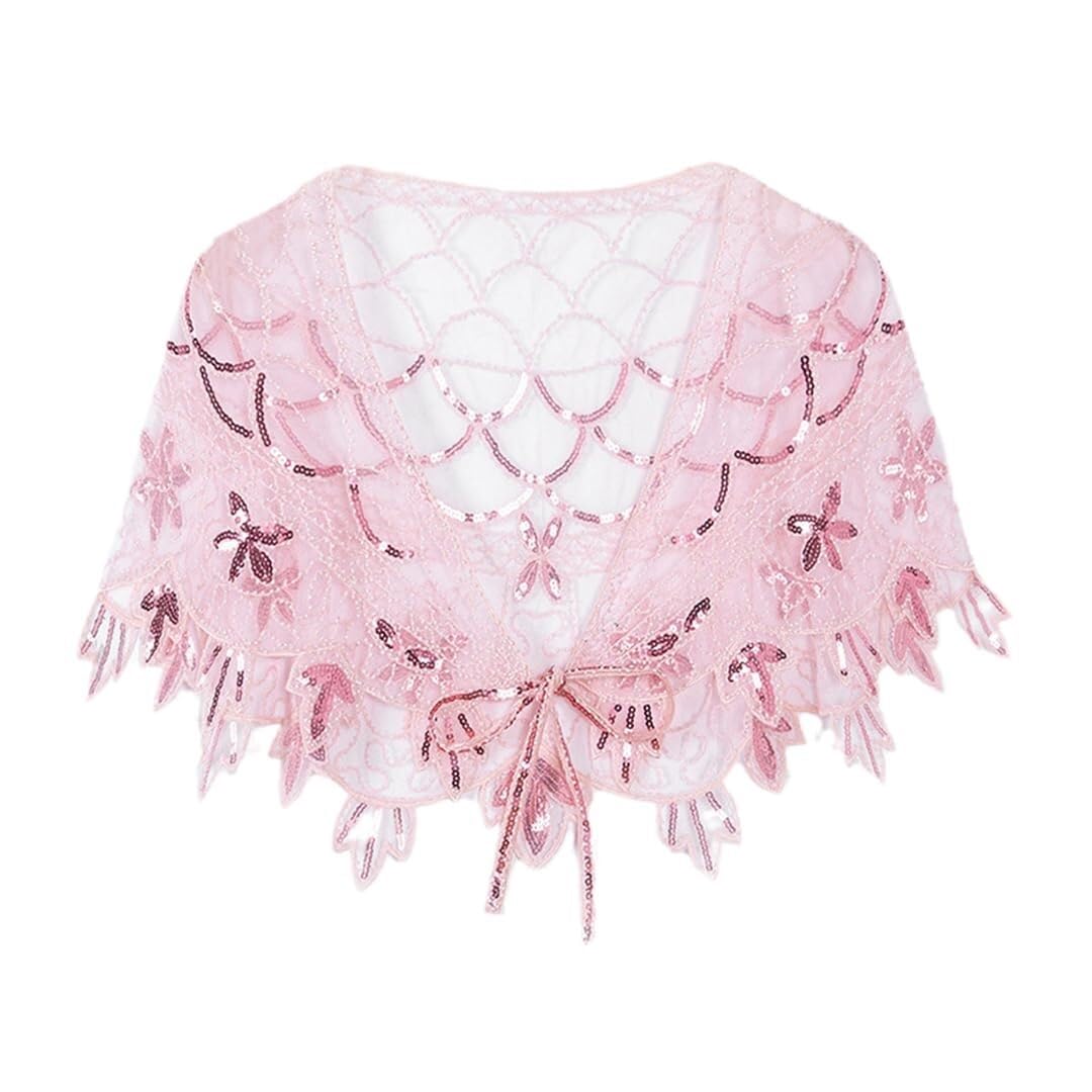 Châle pour Femme, écharpe à Franges brodée, châle à Paillettes et Perles, Cape Violette, Taille Unique