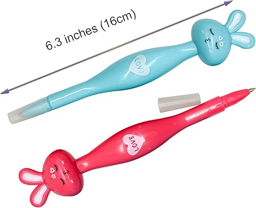 Miniatura 2 de Lopenle 6 bolígrafos de conejo de Pascua, bolígrafos de conejo de dibujos animados, bolígrafos de animales novedosos con 6 recambios de tinta negra