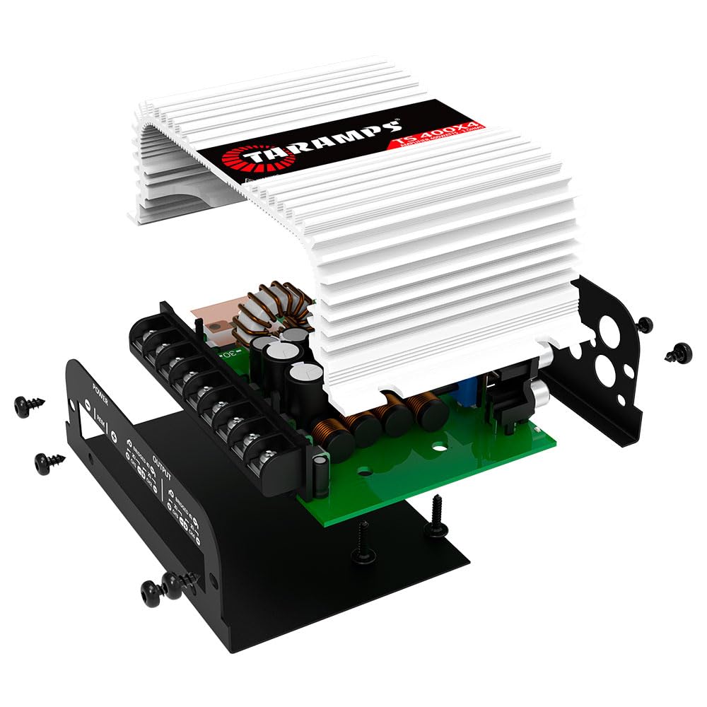 Taramps TS 400x4 con Entrada automática de Alto Nivel 400 vatios RMS, 4 Canales, Rango Completo, Amplificador de Audio para Coche, Entrada RCA, Clase D, 2 Canales Puentes, Sistema Amplificador