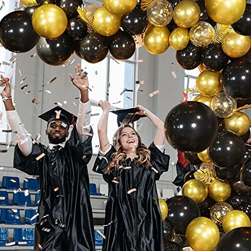 SANERYI Black and Gold Balloons Garland Arch Kit 140pcs Confetti Metallic Latex Helium Balloons Set for Baby Shower Wedding Birthday Graduation New Year Eve Halloween Party Decorations
