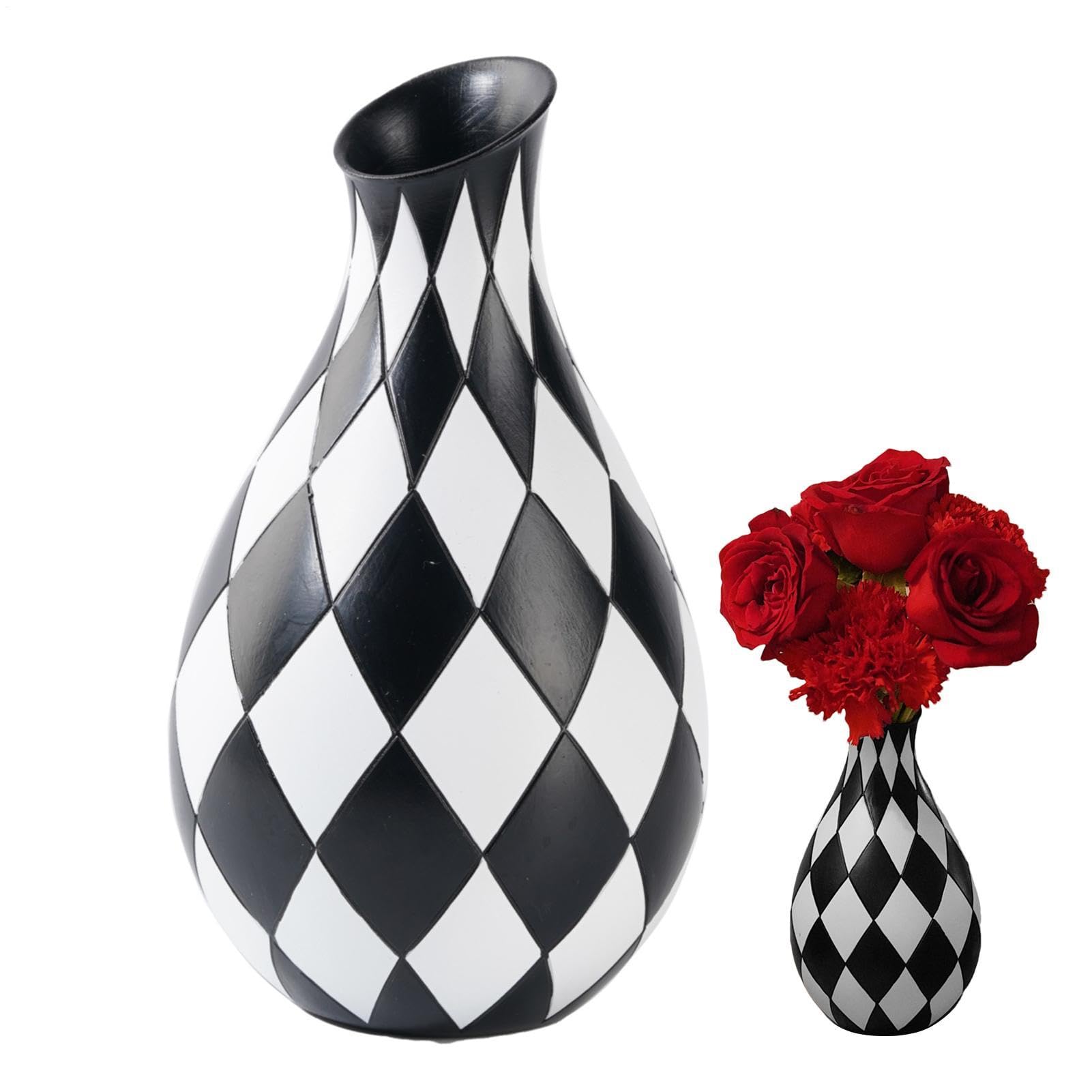 Jarrón negro decorativo de resina con diseño estético exclusivo para estantes modernos