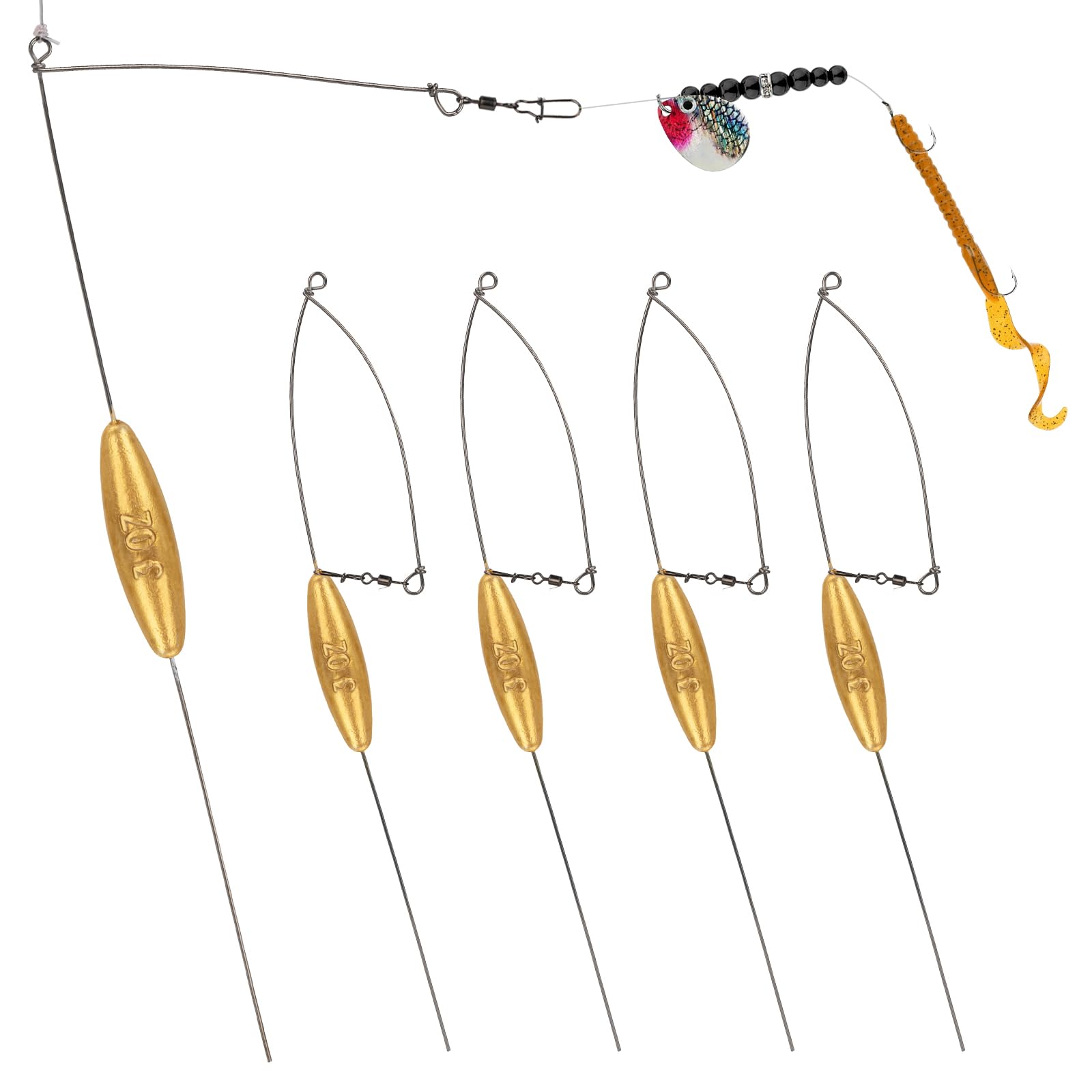 THKFISH 5 Pack Bottom Bouncer for Walleye Rigs, 1OZ-3OZ Trolling Weights Fishing Weight Sinkers Trolling Drifting Fishing Live Bait Spinner Rigs Crankbaits Crawler Harness Walleye Rig