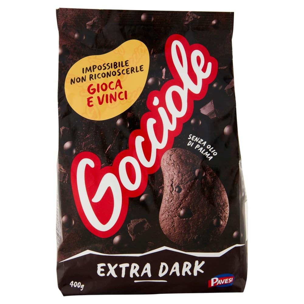 Italian Gourmet Biscuits Italiens Gocciole Extra Dark Pavesi – Cookies au chocolat noir intense, spécialité italienne pour petit-déjeuner et goûter, lot 12 x 400 g (4,8 kg) + Italian Gourmet Polpa
