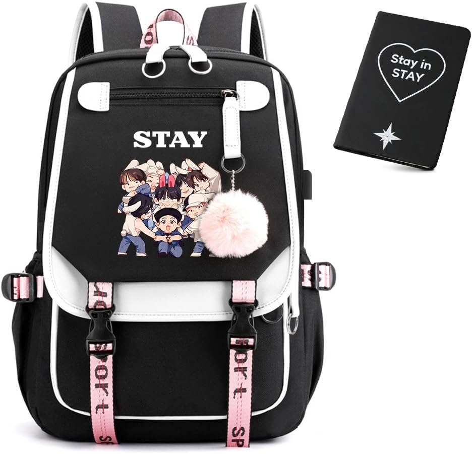Kpop SKZ Merch Laptop Bag Cute Cartoon Bookbag with Notebook, USB Charging and Headphone Port
