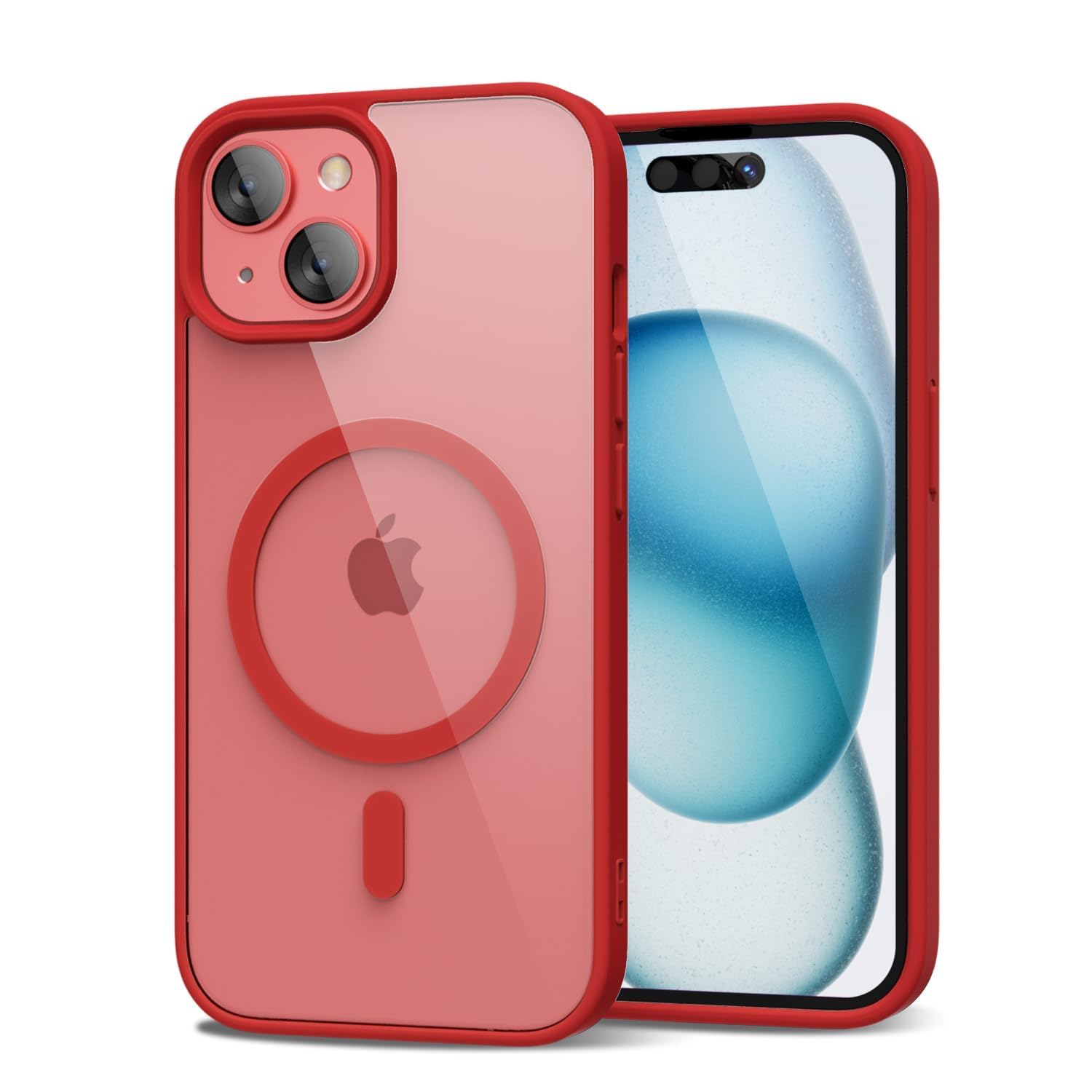 oakxco Funda magnética transparente para iPhone 15, compatible con carga Magsafe, funda protectora delgada para iPhone 15, a prueba de golpes, silicona suave TPU y policarbonato duro, color rojo