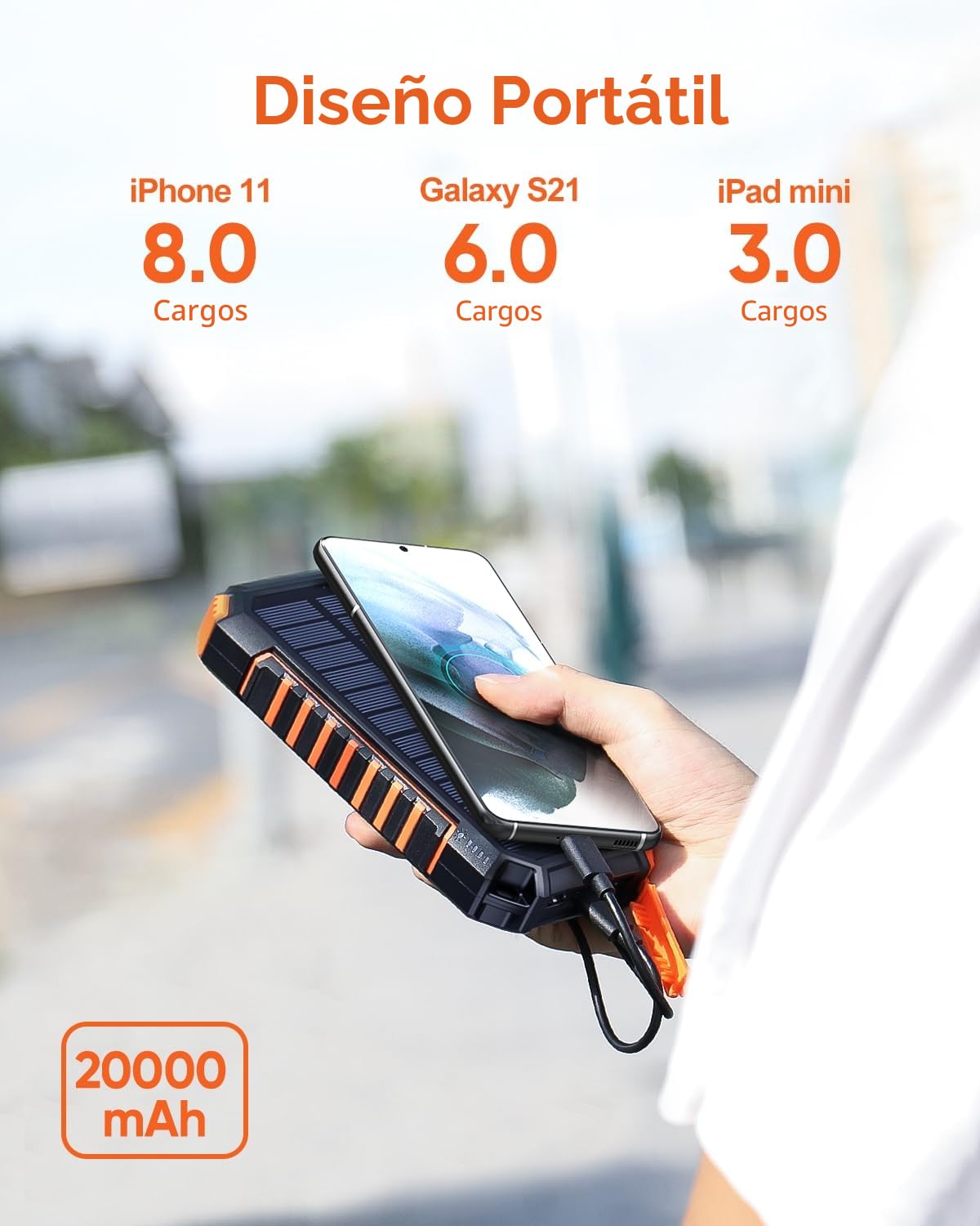 Hiluckey Cargador Solar 20000mAh Batería Externa Inalámbrica Power Bank USB C Carga Rápida Cargador Portátil Movil con 4 Salidas para Teléfono Tabletas