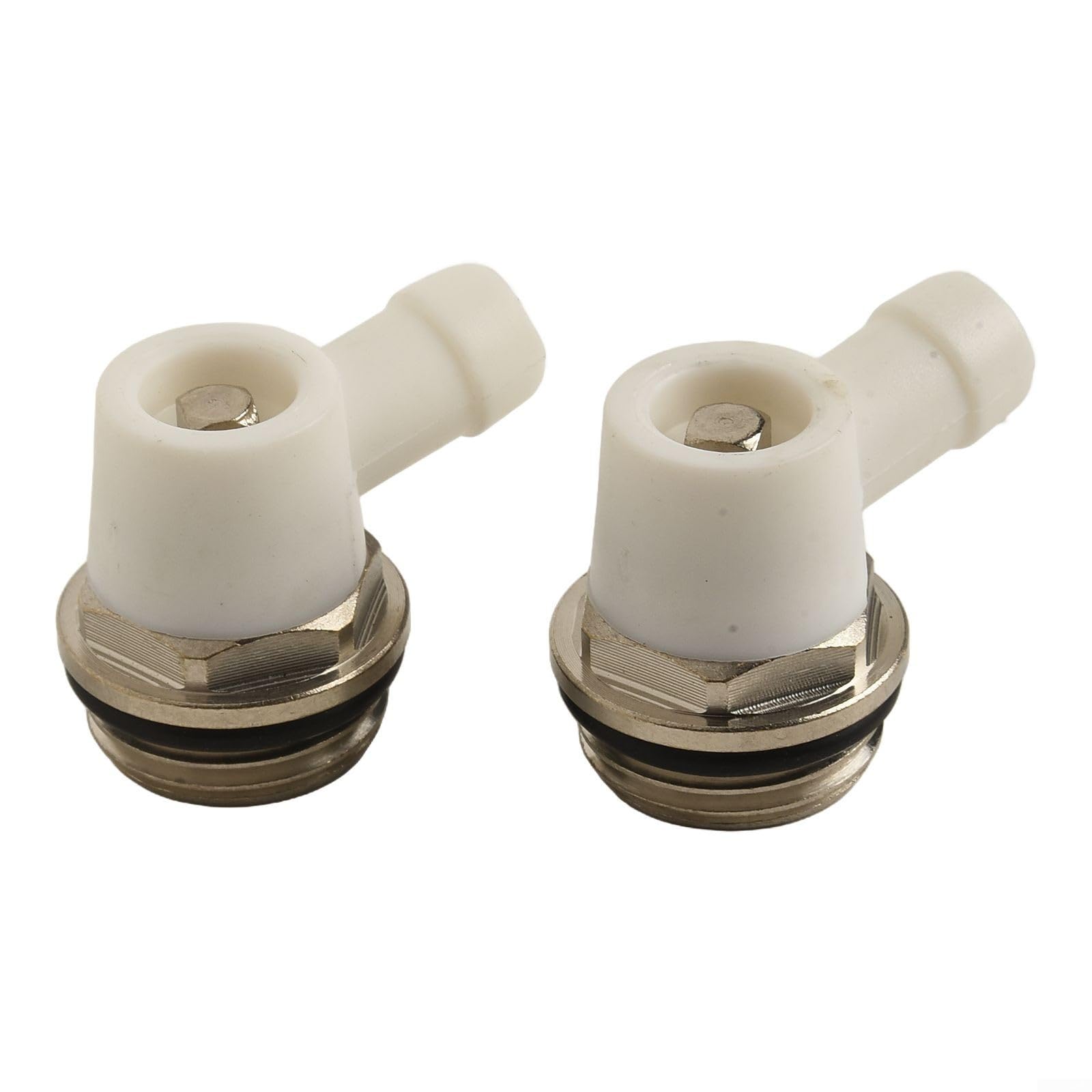 Llave for radiador, paquete de 2 válvulas purga 1/2 pulgada con salida drenaje giratoria, ventilación latón niquelado for sistemas calefacción, rosca autosellante compatible