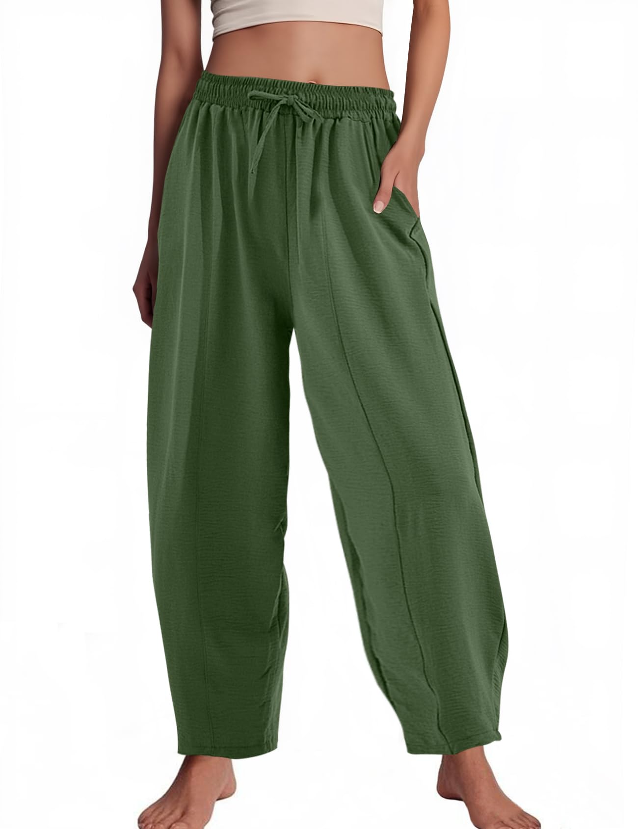 COZYPOIN Womens Baggy Wide Leg Pants Drawstring Elastic Waisted Casual Palazzo Harem Slacks Lounge Trousers with Pockets