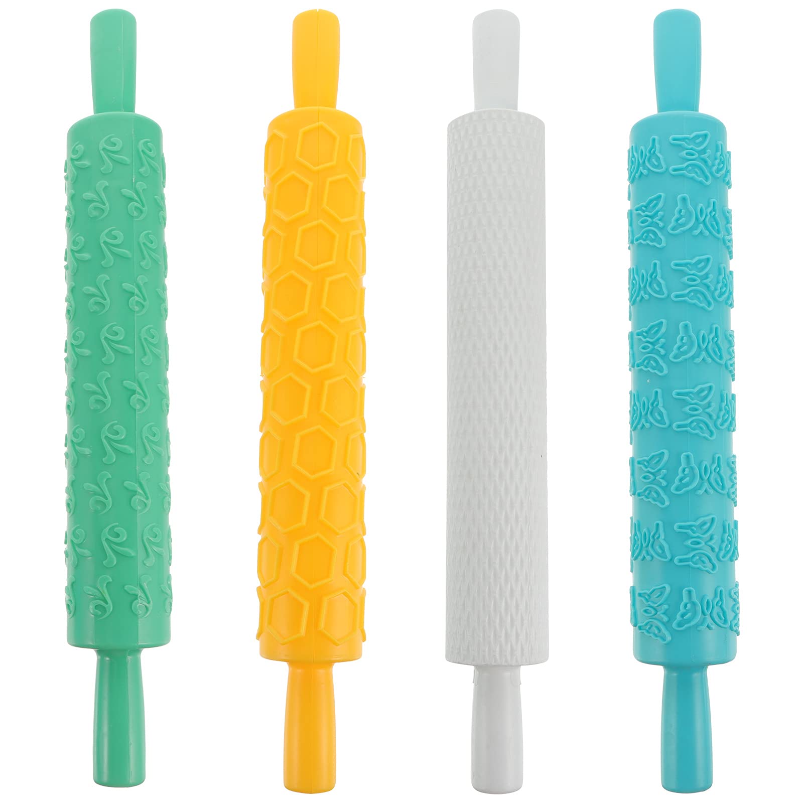 TOYANDONA Rodillo de Plástico Relieve para Repostería y Galletas, Ligero y Creativo, Pack de 4 Piezas para Amasar Masa Textura Uniforme Color Aleatorio