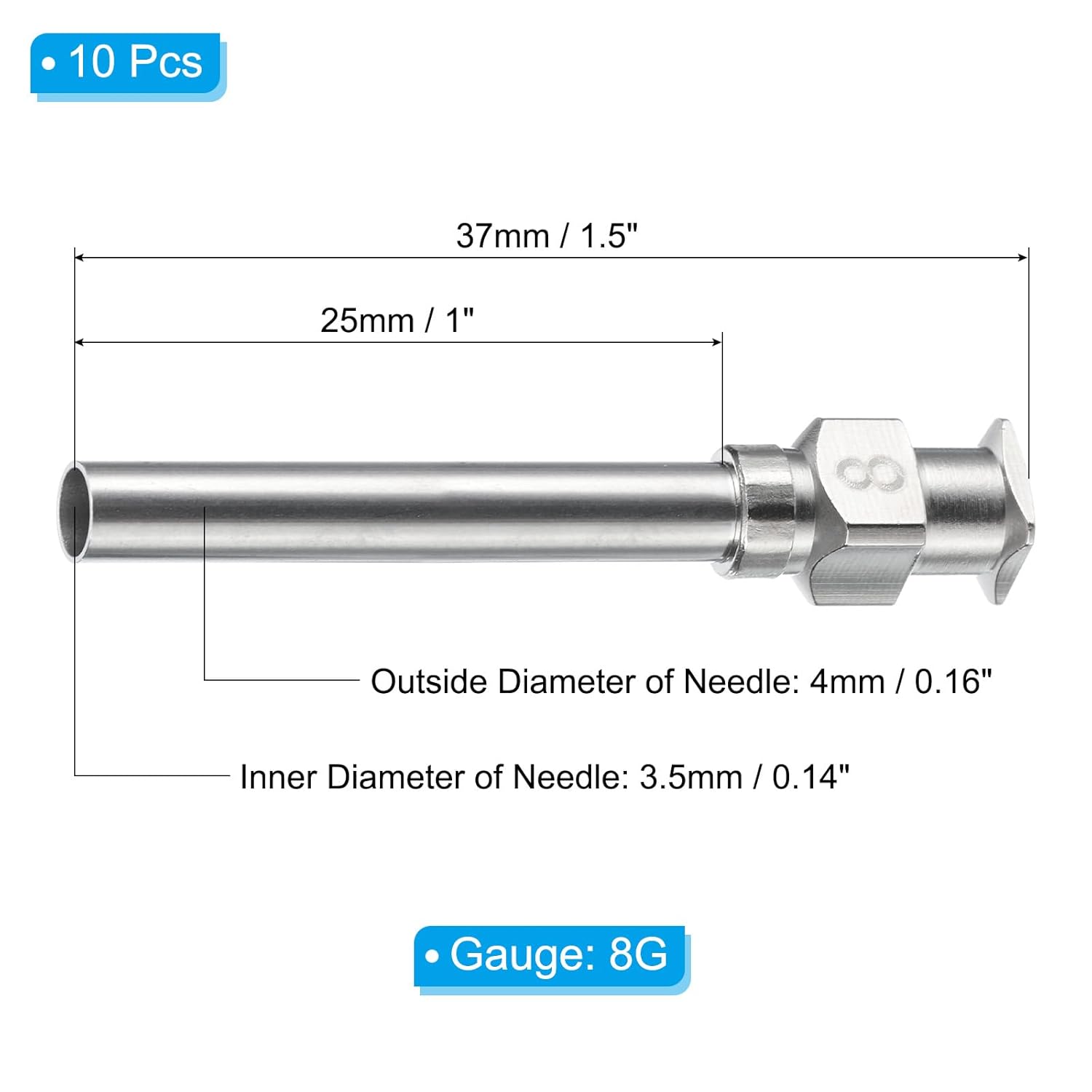 PATIKIL Blunt Tip Dispensing Needle 8G, 10 Pcs 1 Inch Stainless Steel Liquid Dispenser Needles with Lure Lock for Refilling Liquid Inks Adhesives Glue