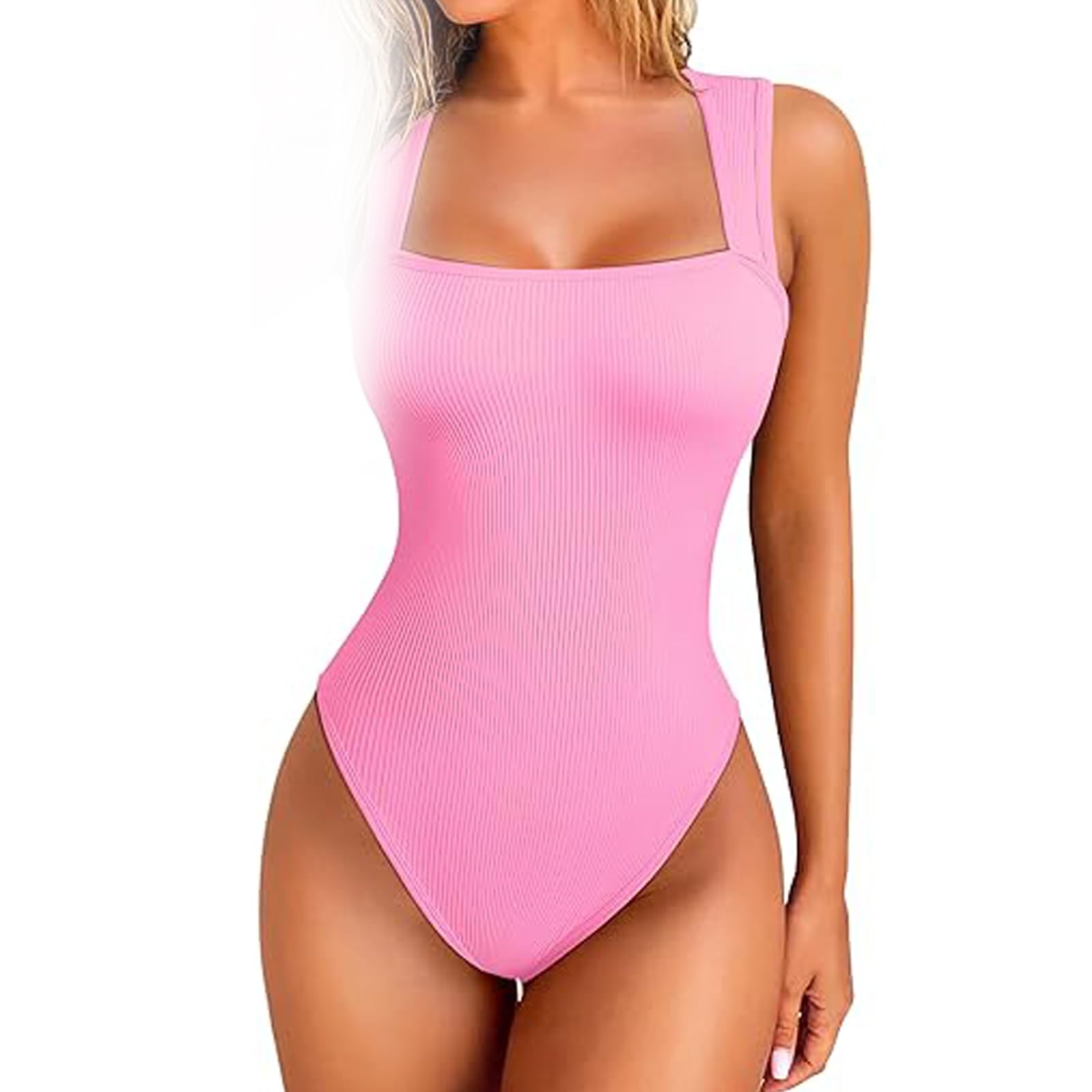 Ribbed Snatching Bodysuit, Roarrave Sleeveless Tummy Control Tank Tops Bodysuits, Square Neck Bodysuits, Roarrave Bodysuit, Shapewear Bodysuits for Women