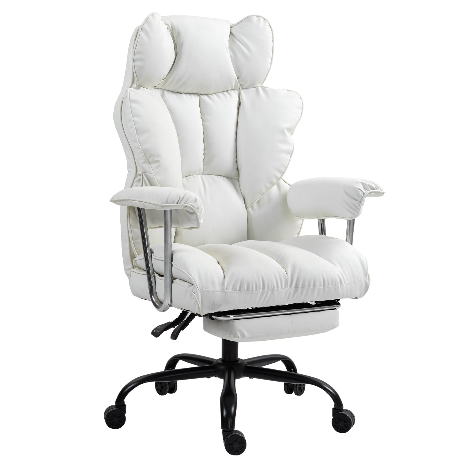 Panana Office Chair Padded Seat Armrests Swivel Desk Chair Ergonomic High Back Recliner Chair with Footrest (White)