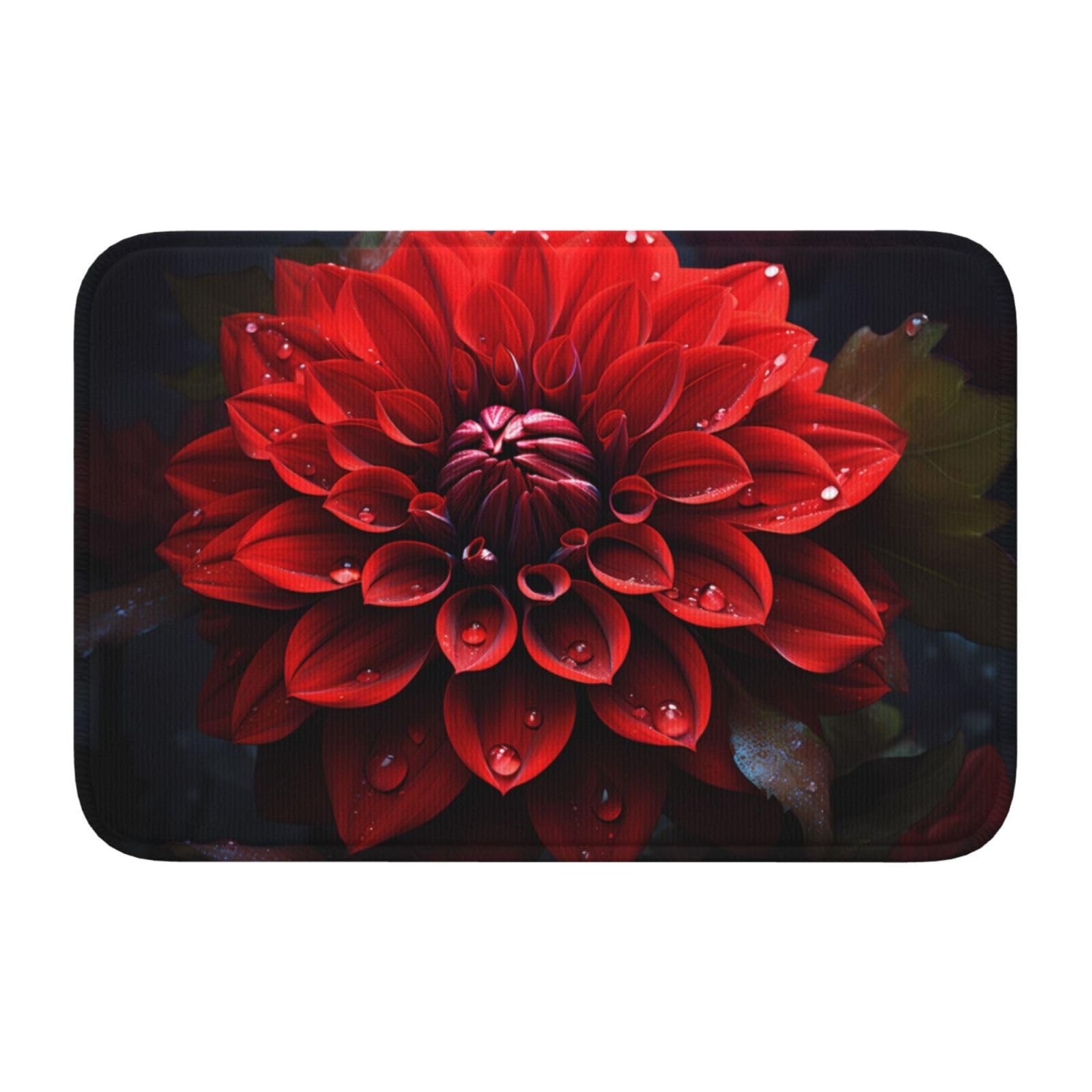Tapis de sol ourlet 40 x 60 cm fleur rouge motif antidérapant facile à nettoyer pour l'entrée