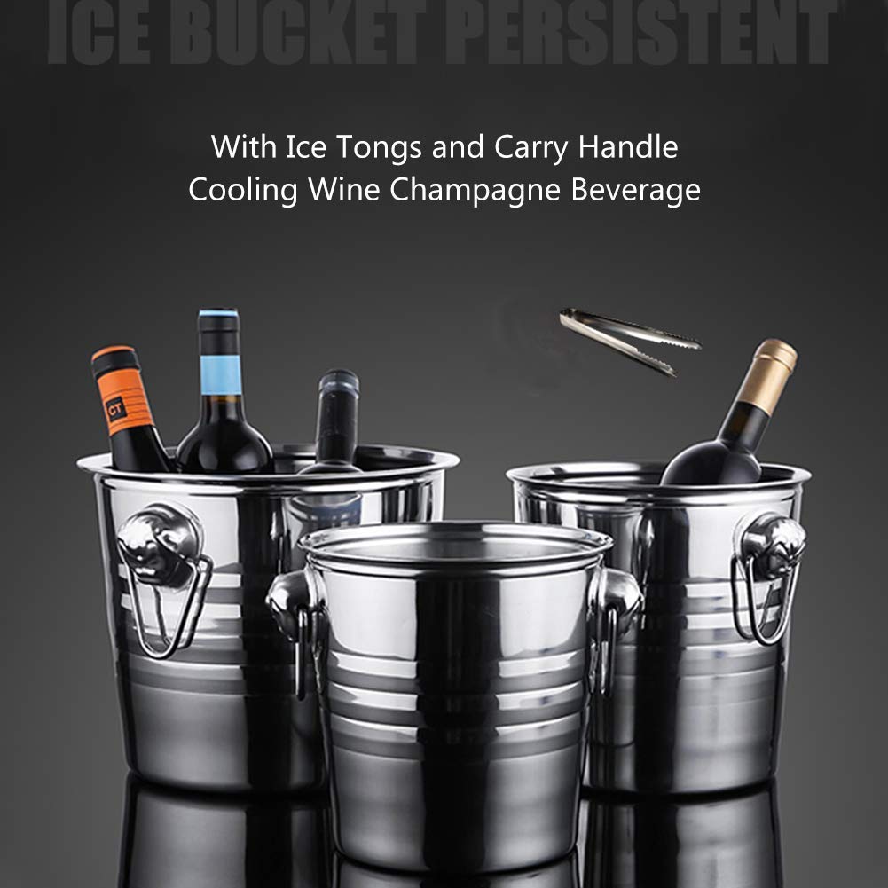 Cubo de Hielo de Acero Inoxidable, Cubo de Vino Aislado con Pinzas para Hielo, Enfriador portátil de Vino y champán, contenedor de Cubitos de Hielo para Bar de Fiestas.