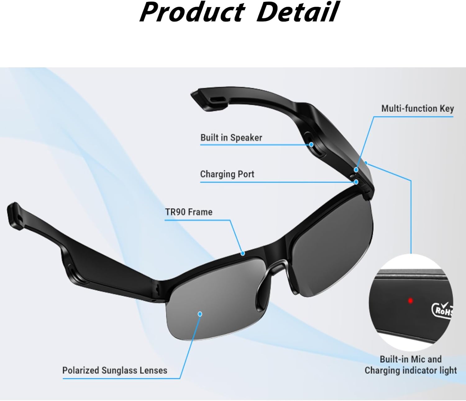 Smart Glasses, Polarized Bluetooth Sunglasses with Built-in Mic & Speakers, Open Ear, Voice Assistant, UV Protection (LV-M6 Pro) - Image 4