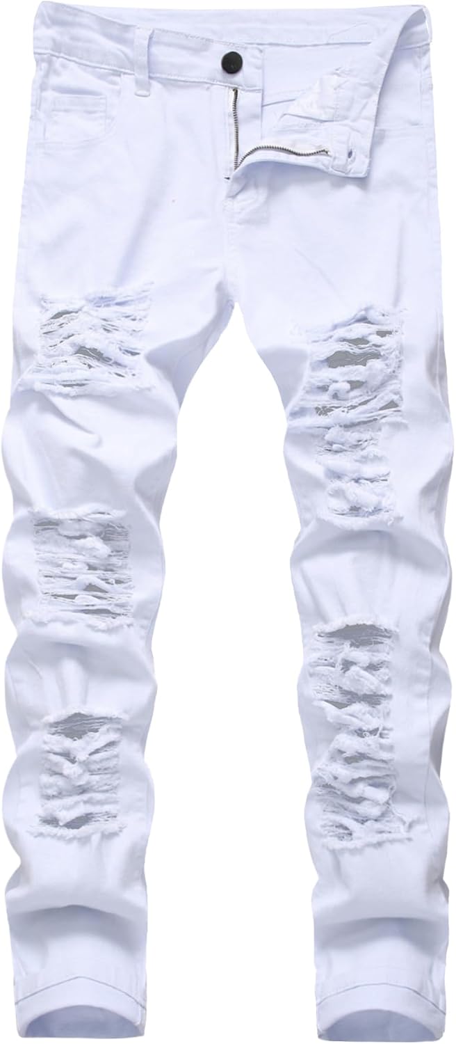 Men’s Jeans Slim Fit Stretch Skinny Ripped Jeans for Men Stacked Distressed Straight Pants