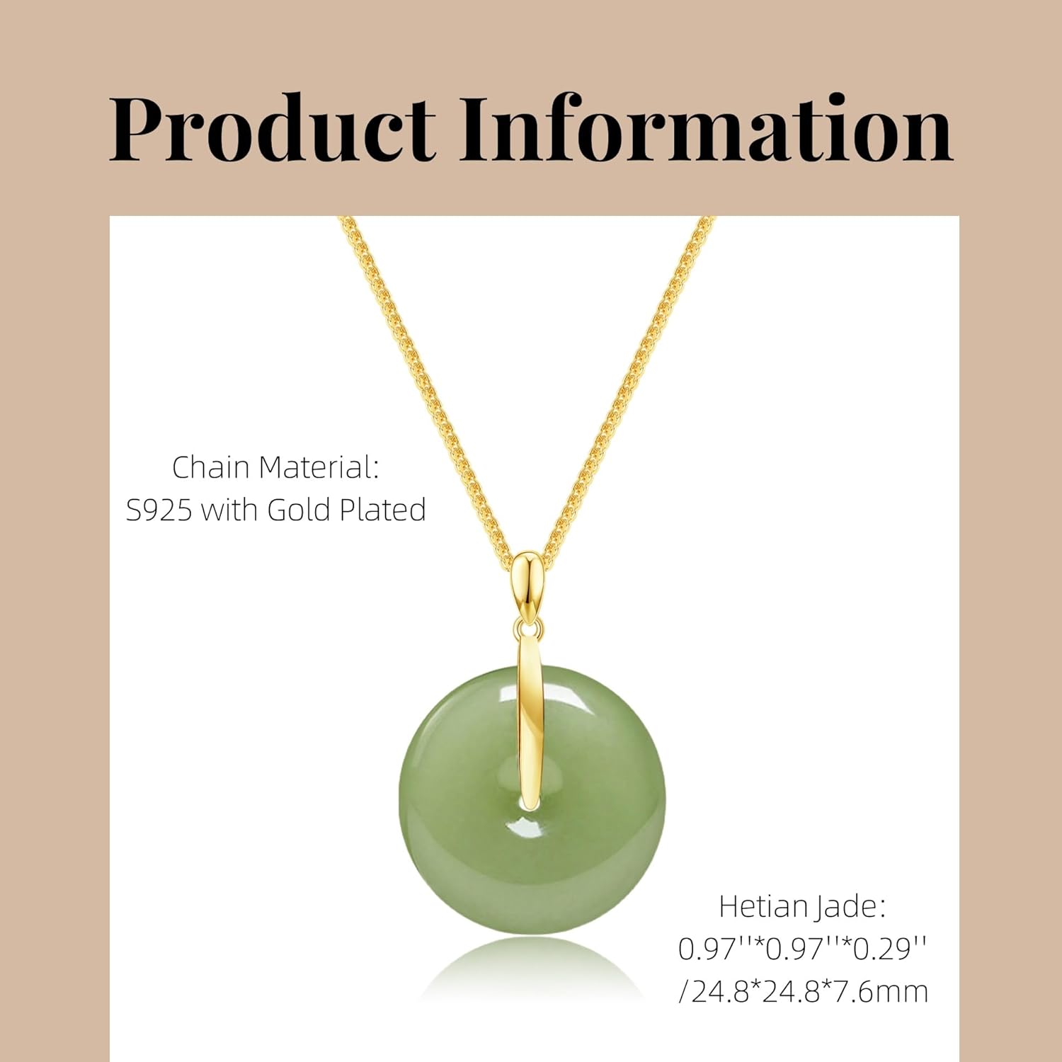 Natural Hetian Jade Pendant Safe Buckle Necklace, Green Donuts Jade 25mm Jade Charm Pendant Adjustable Choker Necklaces, Lucky Gift for Mom Lover Her (925 Sterling Silver with Gold Plated) - Image 2