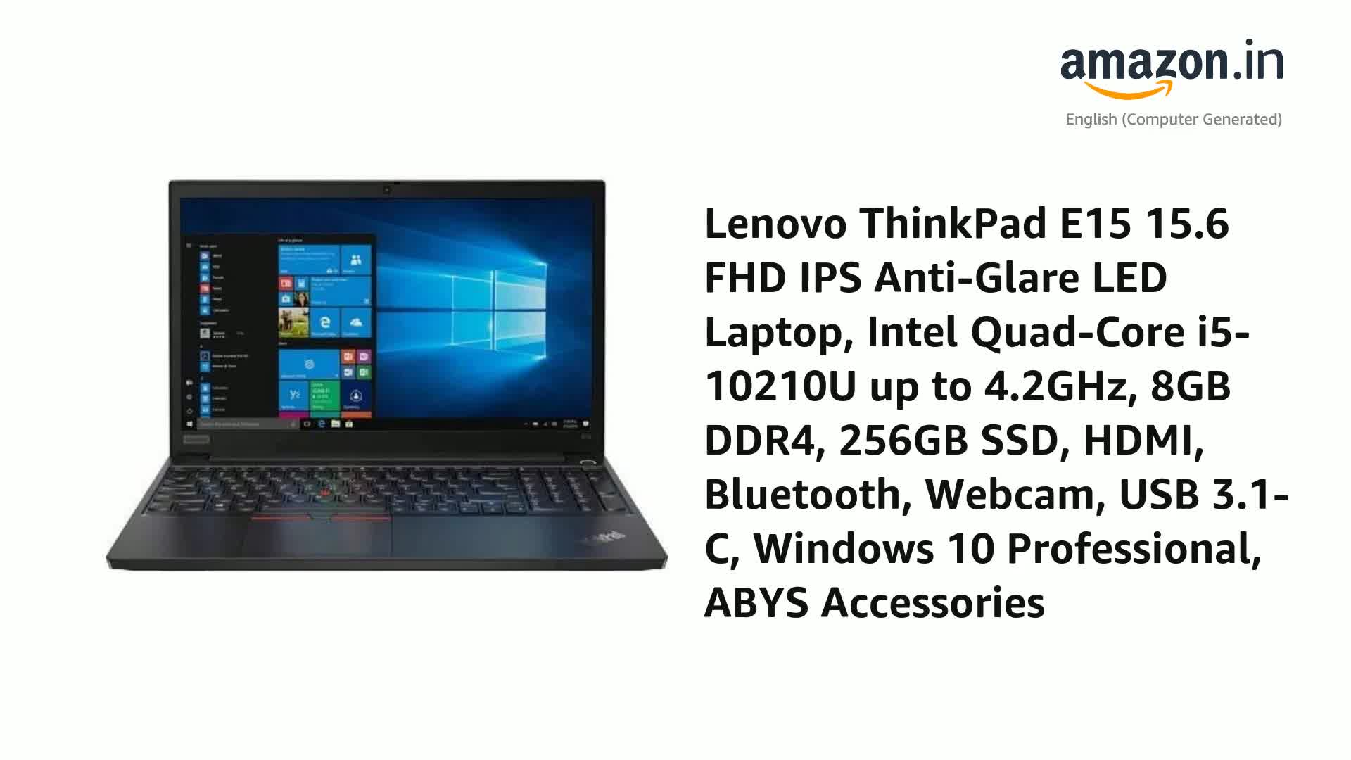 Lenovo ThinkPad E15 20RES1QV00 Corei5 10210U / 8GB / SSD 256GB / 15.6インチ Lenovo ThinkPad E15 15.6” FHD IPS Anti-Glare LED Laptop, Intel