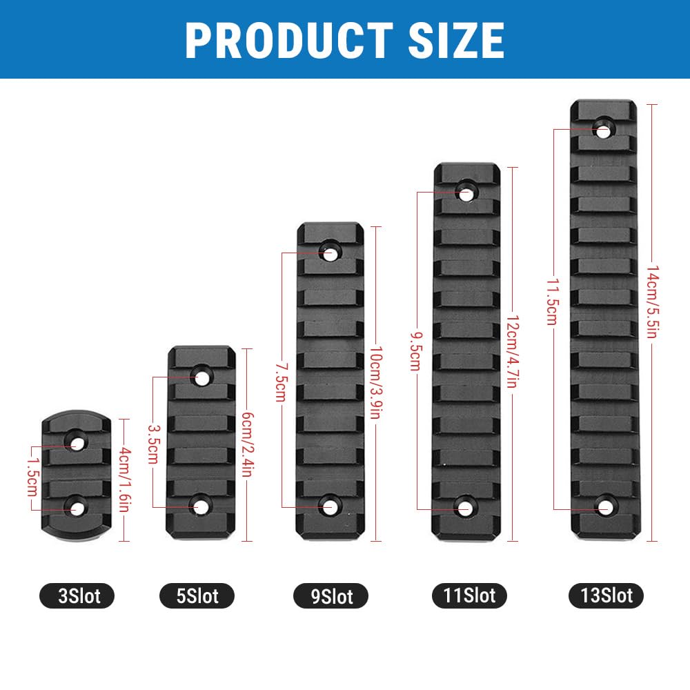 Rail Picatinny Alluminio 9 Slot Kit con Viti, Dadi a T, Chiave Esagonale per Montaggio Paramani, Nero