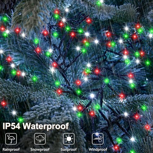 Image of 2 Pack Battery Powered String Lights Total 20Ft 400 LED Christmas Lights | Dark Green Wire Cluster Firecracker String Light Outdoor with Timer 8 Modes for Tree Room Garden Decor (Red White Green)