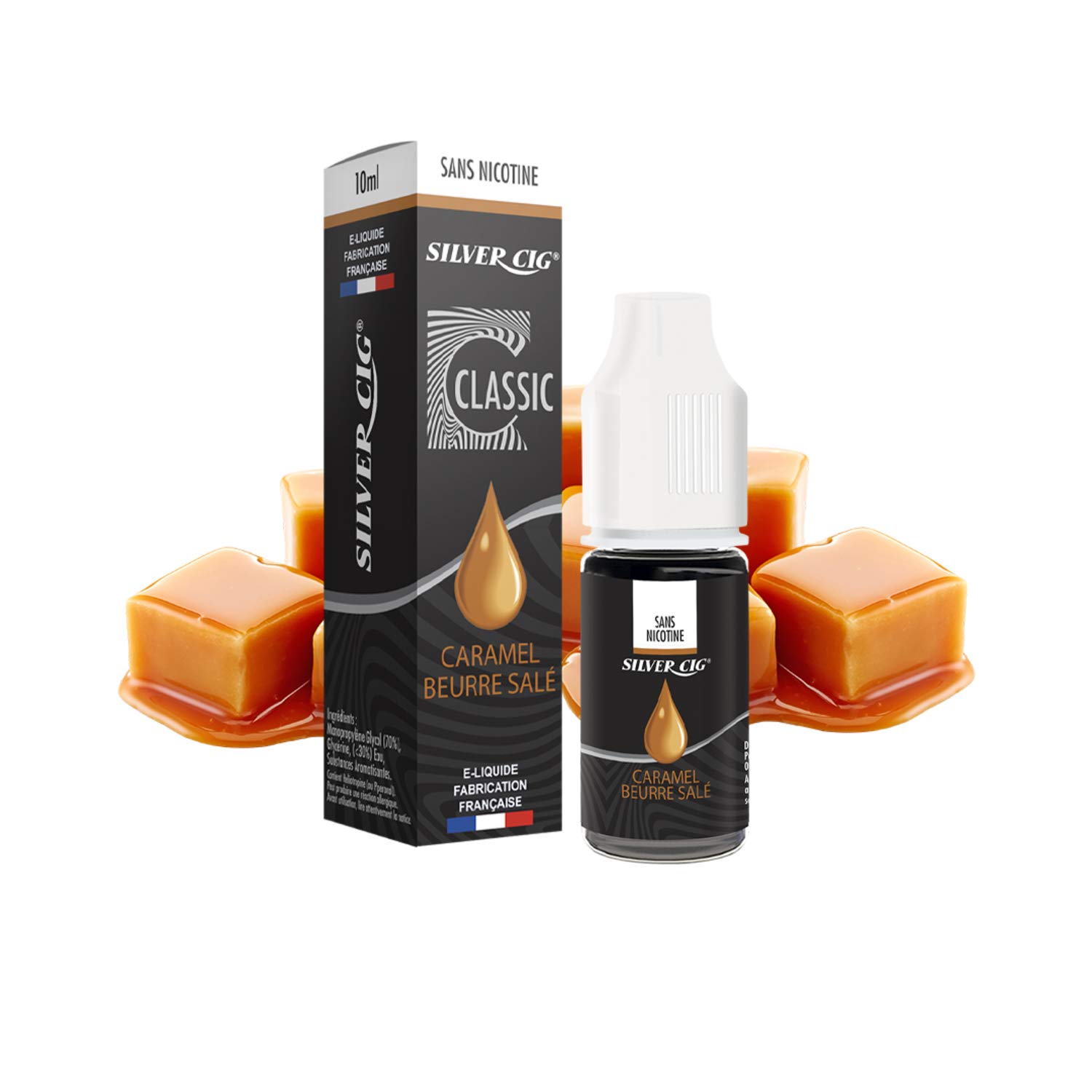 SILVER CIG - E-liquide SilverCig Caramel Beurre Sal 0 mg E-liquide  Cigarette Electronique 70PG/30VG Sans Nicotine ni tabac, recharge cigarette  lectronique eliquide saveur caramel beurre sal 10ml : Amazon.fr: High-Tech
