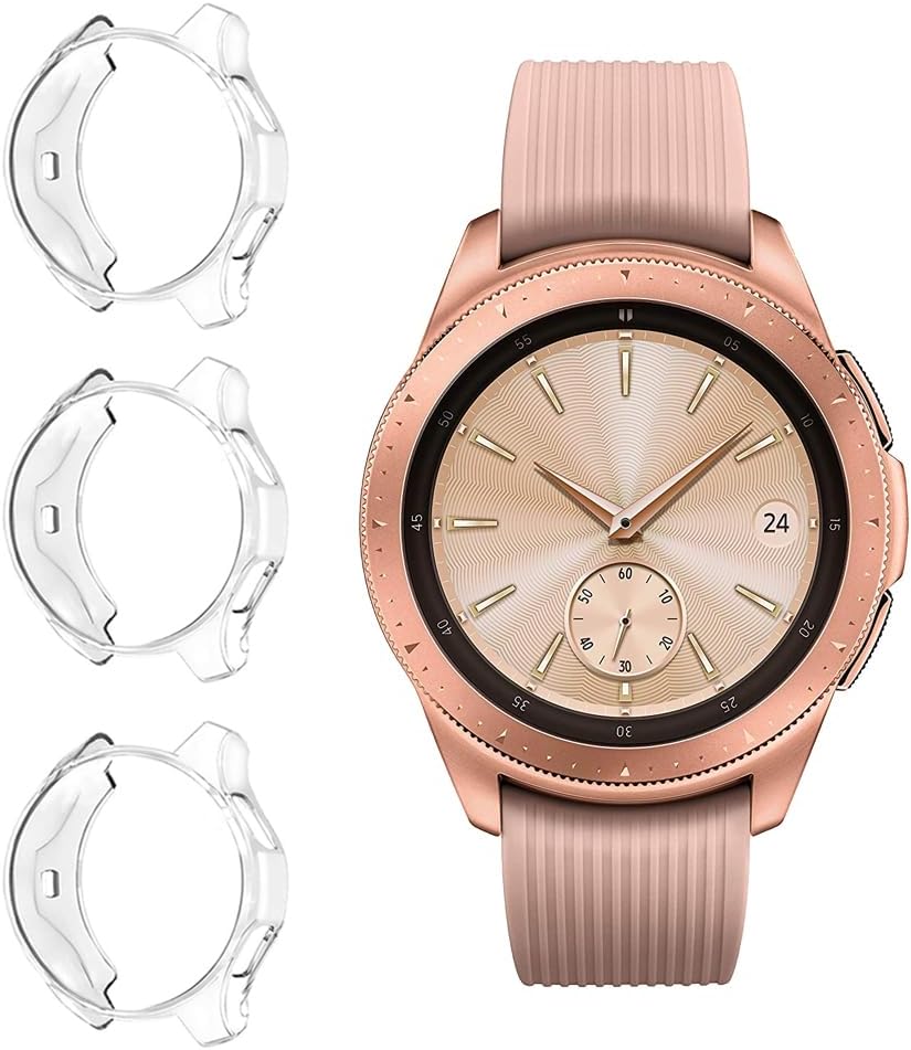 Suoman 3-Pack for Samsung Galaxy Watch 42mm Case, Soft Plated TPU All-Around Protective Bumper Cover Case for Samsung Galaxy Watch 42mm Smartwatch-Clear+Clear+Clear