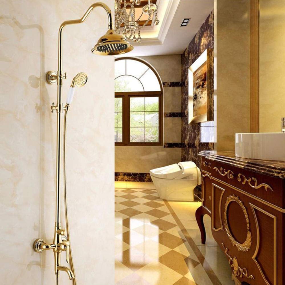 SBCGFY Gold Bathroom Rainfall Shower Faucet Set Luxury Mixer Taps With Hand Shower Head Shower Sets Handshower System