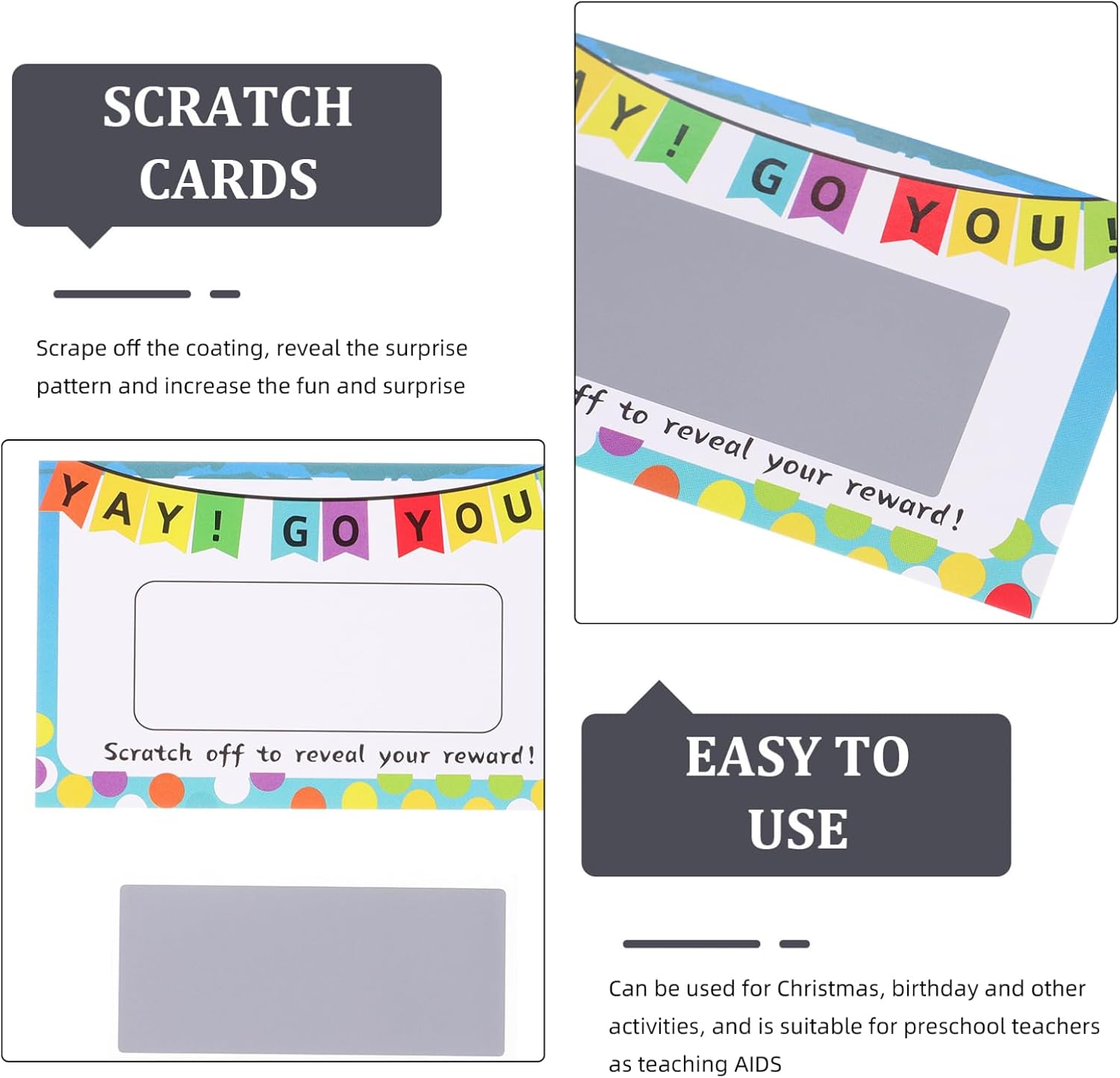 BESTonZON 500pcs Scratch off Cards Blank Cards for Party Games Birthday Surprises and Classroom Activities Fun Scratch Tickets Stickers for All Occasions
