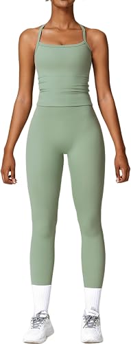 OMEWEE Women's Yoga Outfits Backless Strappy Sports Bra and Seamless Leggings Ma