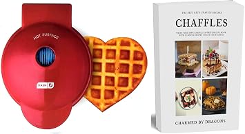Dash MINI Waffle Iron 4" HEART With The Best Keto Chaffle Recipe Book and Journal by Charmed By Dragons 4 Inch MINI RED HEART