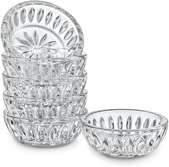 kanpura Mini Glass Bowls, Round Prep Bowl, Dishwasher Safe, Pinch Bowls for Dipping Spices Sauce, Stackable, 2 oz, Set of 6, (Clear)